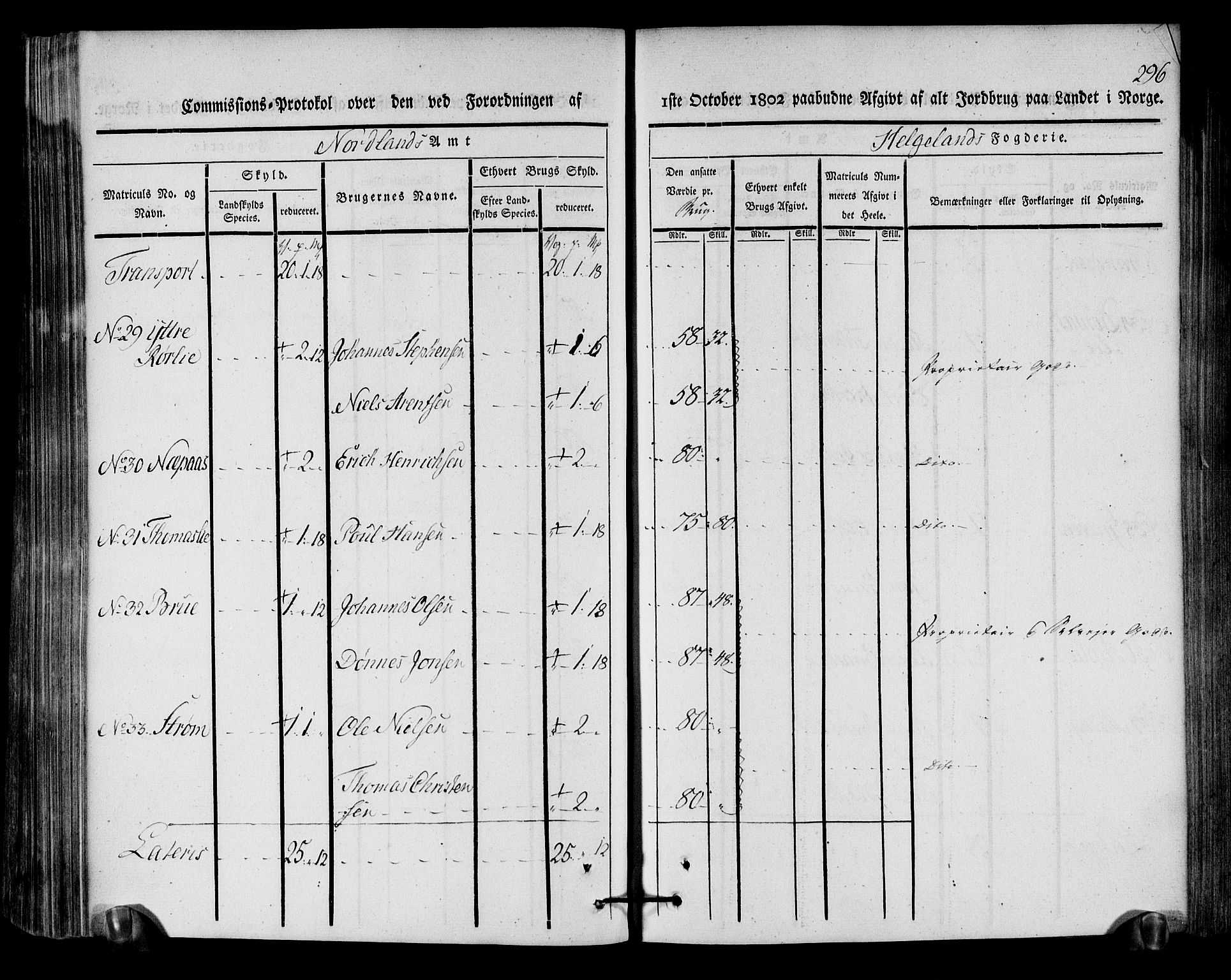 Rentekammeret inntil 1814, Realistisk ordnet avdeling, AV/RA-EA-4070/N/Ne/Nea/L0157: Helgeland fogderi. Kommisjonsprotokoll, 1803, s. 295