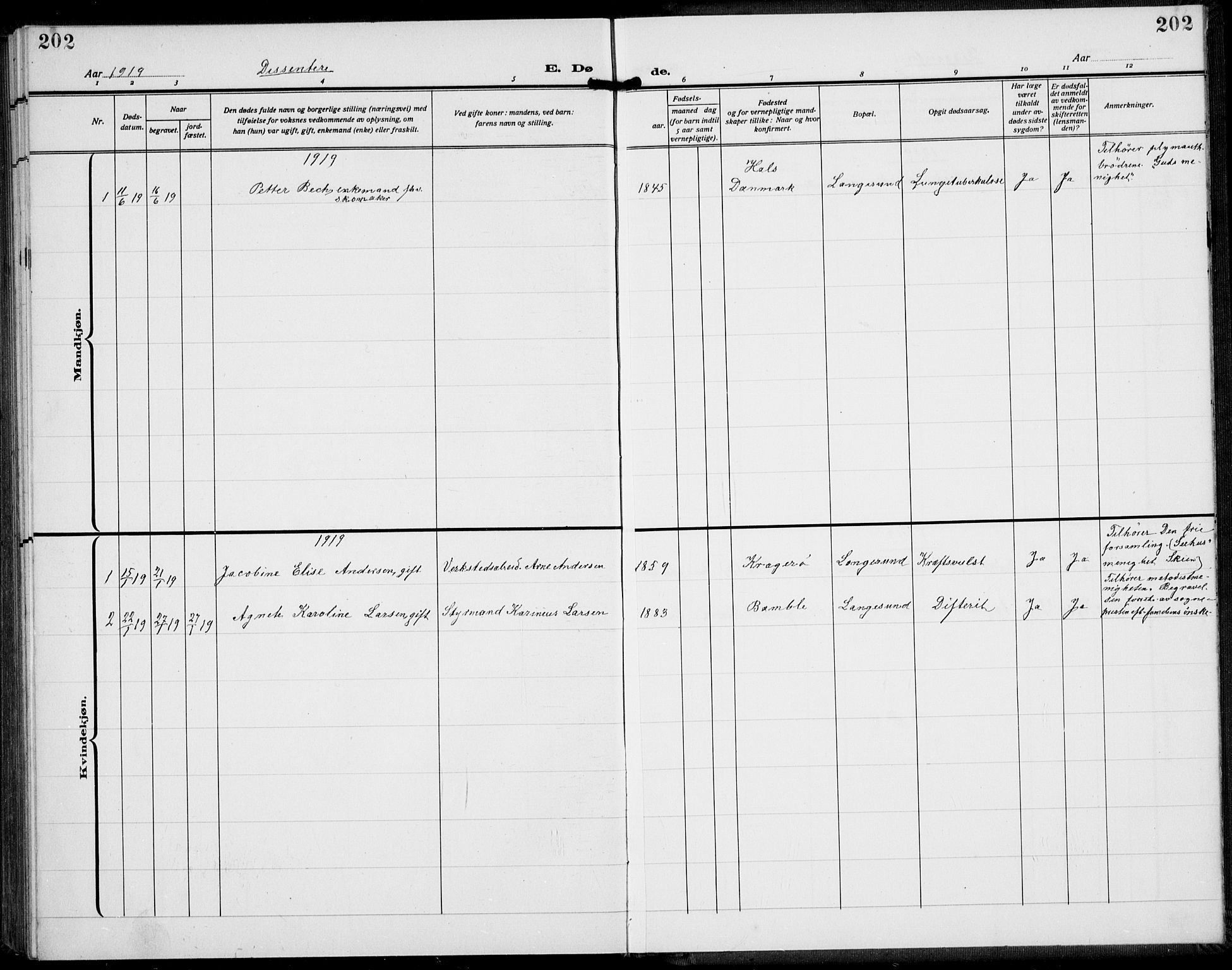 Langesund kirkebøker, AV/SAKO-A-280/G/Ga/L0007: Klokkerbok nr. 7, 1919-1939, s. 202