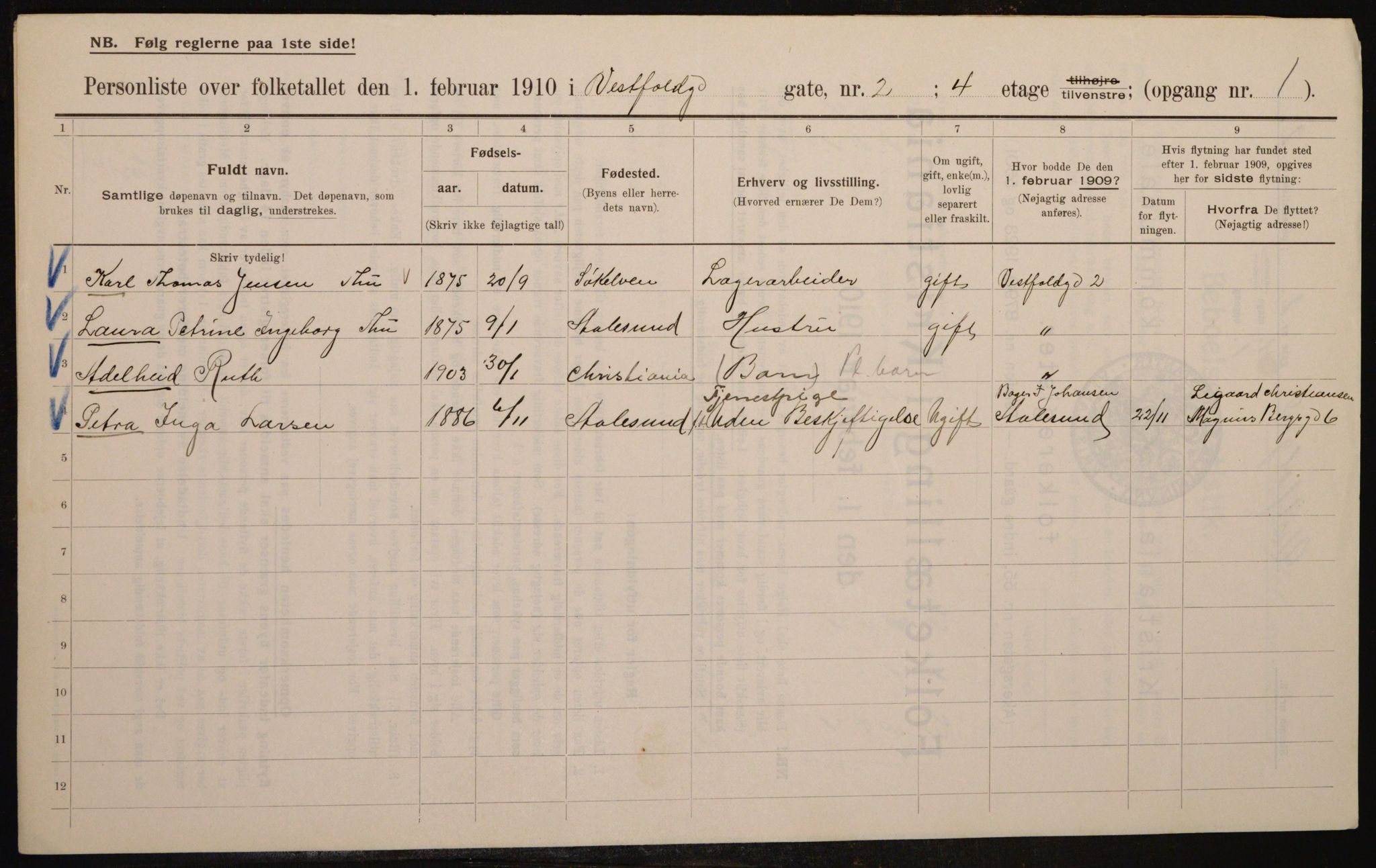 OBA, Kommunal folketelling 1.2.1910 for Kristiania, 1910, s. 116060