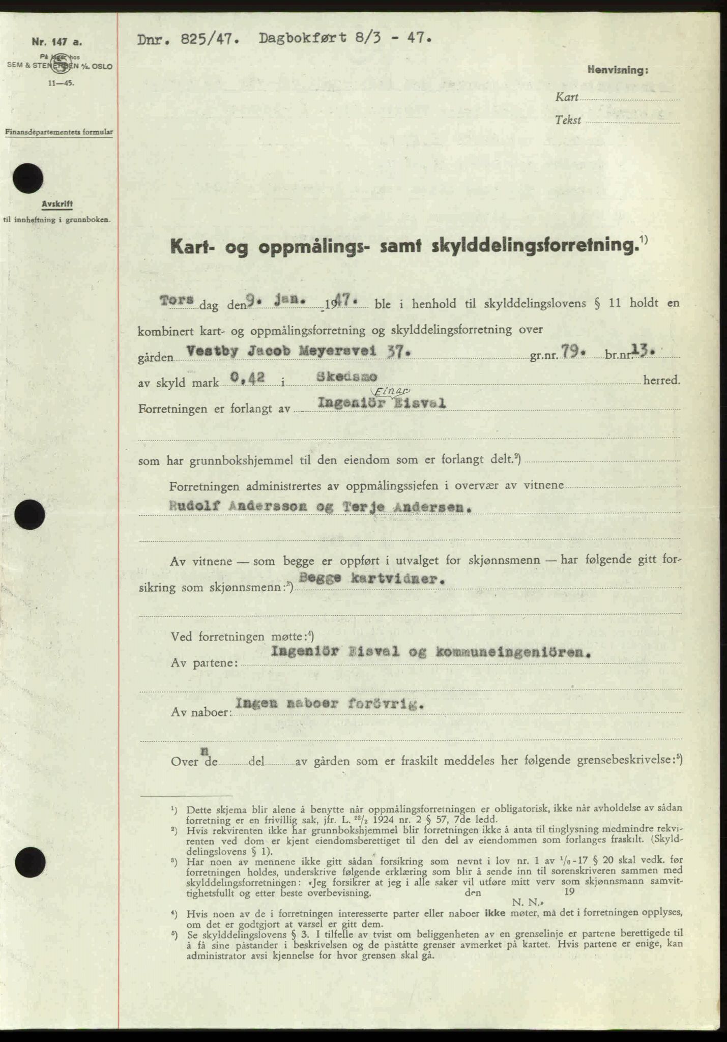 Nedre Romerike sorenskriveri, AV/SAO-A-10469/G/Gb/Gbd/L0018: Pantebok nr. 18, 1947-1947, Dagboknr: 825/1947