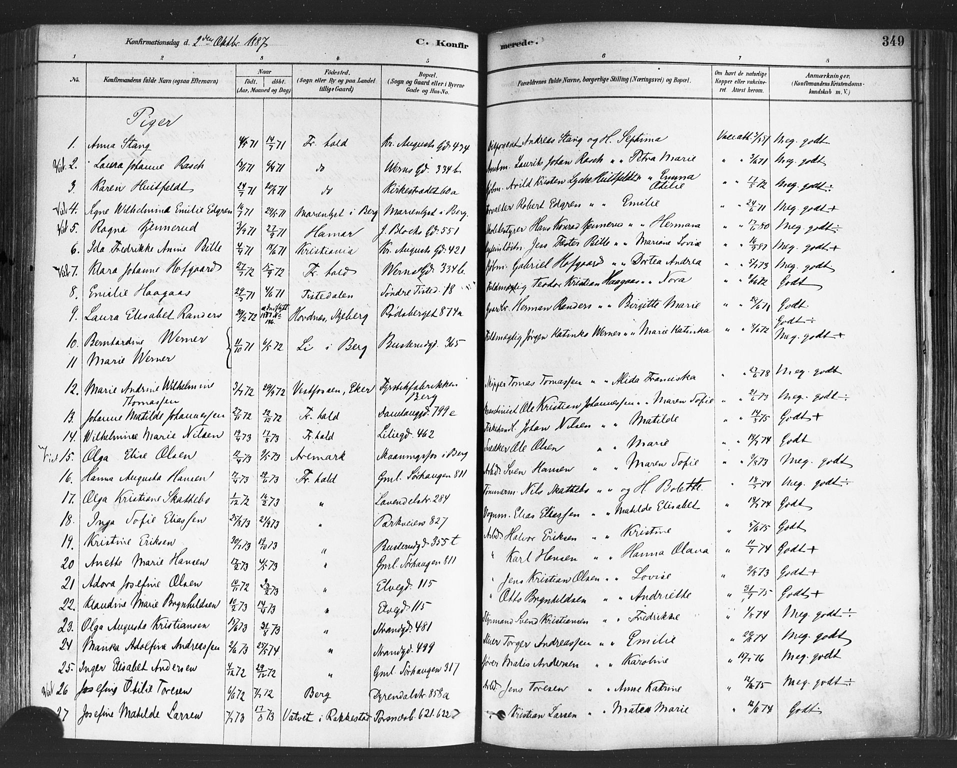 Halden prestekontor Kirkebøker, AV/SAO-A-10909/F/Fa/L0011: Ministerialbok nr. I 11, 1878-1889, s. 349