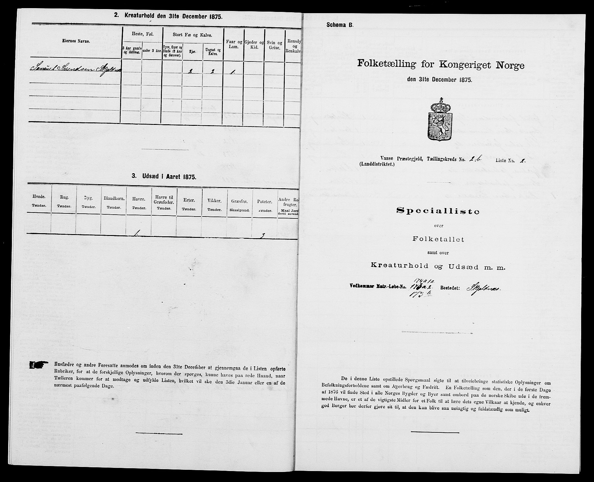 SAK, Folketelling 1875 for 1041L Vanse prestegjeld, Vanse sokn og Farsund landsokn, 1875, s. 466