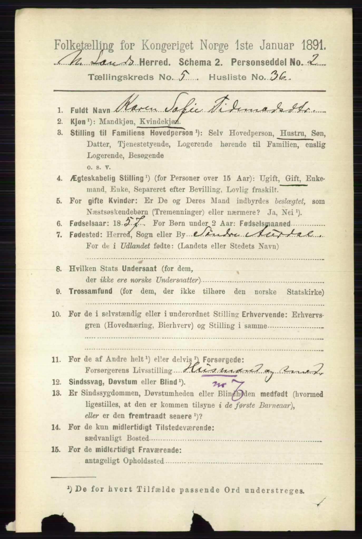 RA, Folketelling 1891 for 0538 Nordre Land herred, 1891, s. 1758