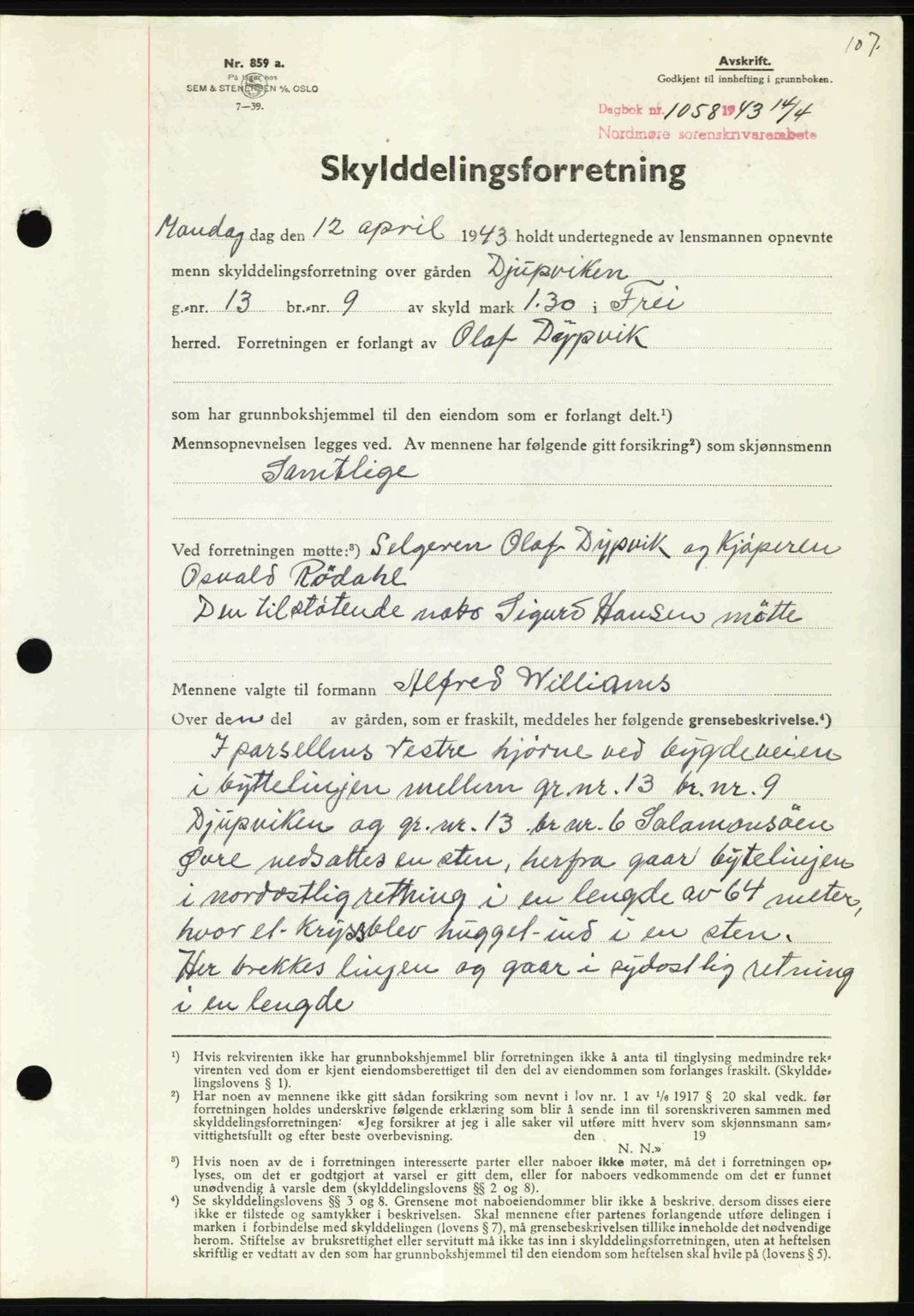 Nordmøre sorenskriveri, AV/SAT-A-4132/1/2/2Ca: Pantebok nr. A95, 1943-1943, Dagboknr: 1058/1943