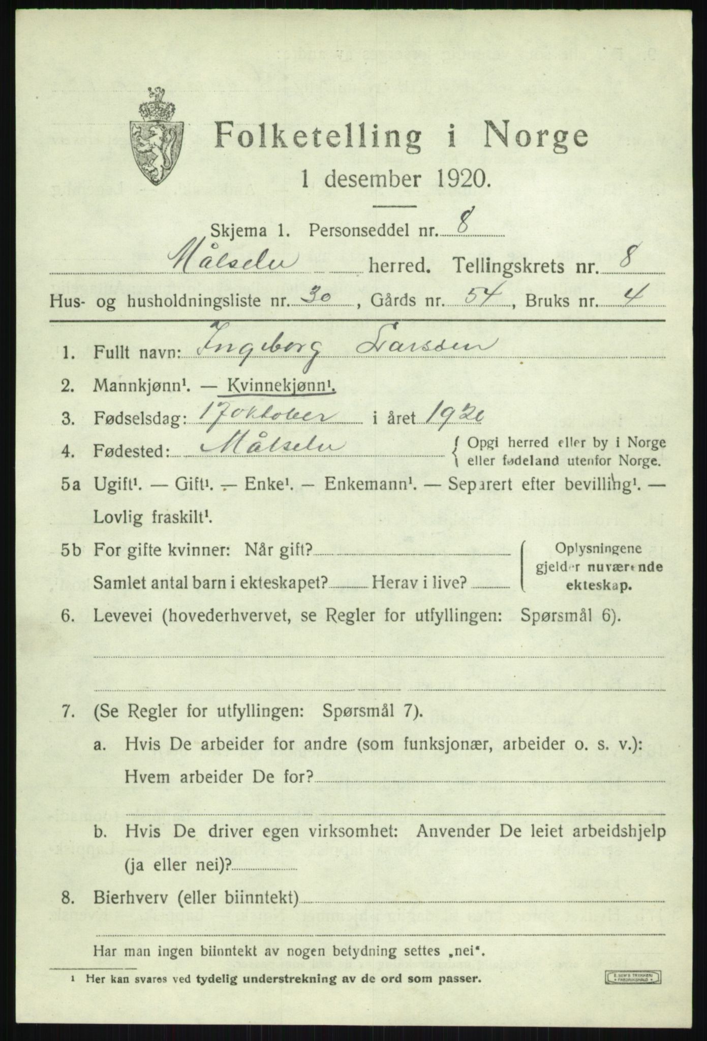 SATØ, Folketelling 1920 for 1924 Målselv herred, 1920, s. 5247