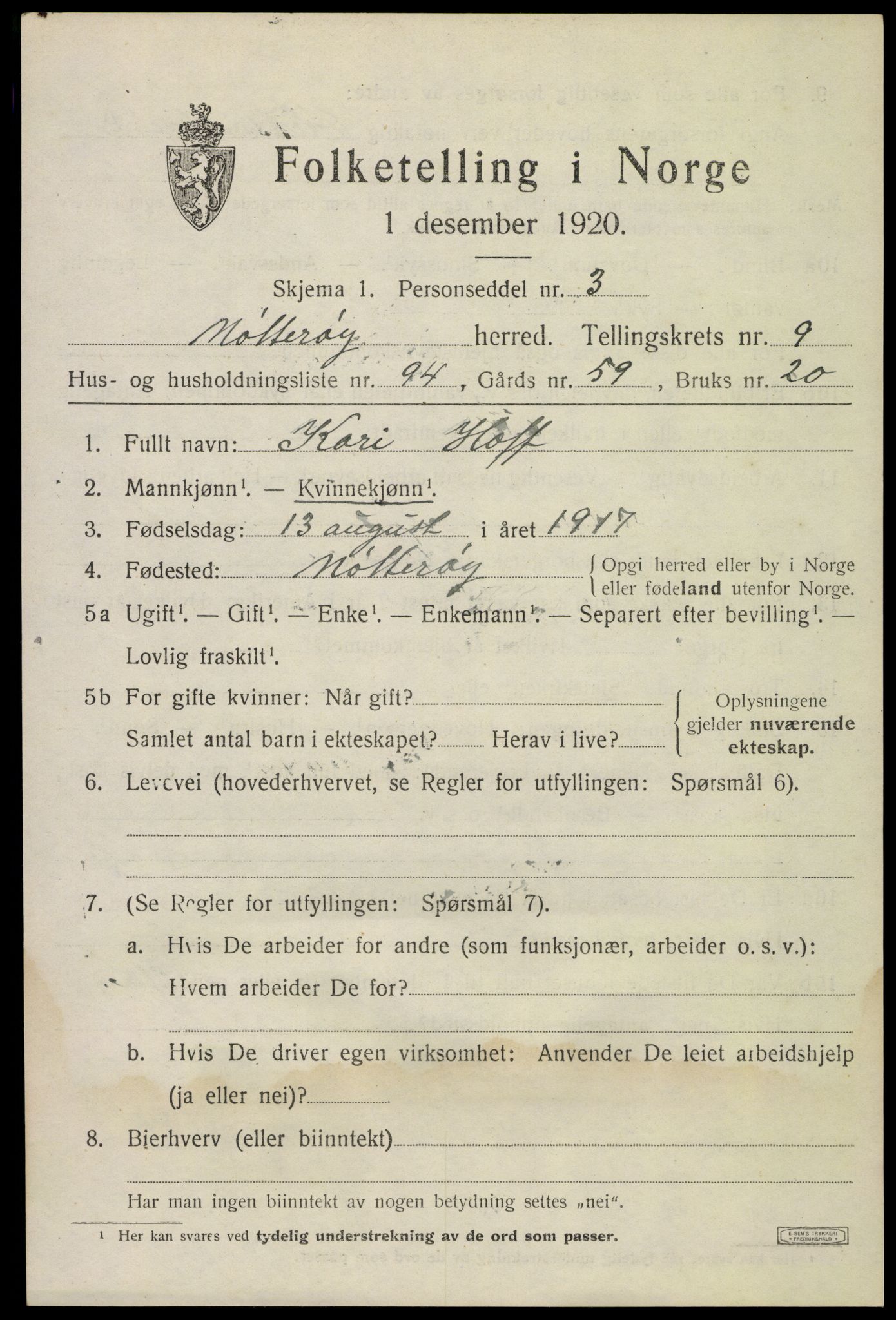 SAKO, Folketelling 1920 for 0722 Nøtterøy herred, 1920, s. 12357