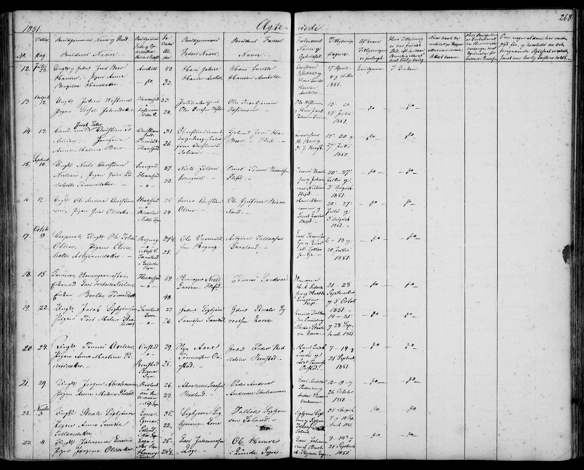 Flekkefjord sokneprestkontor, AV/SAK-1111-0012/F/Fb/Fbc/L0005: Klokkerbok nr. B 5, 1846-1866, s. 268