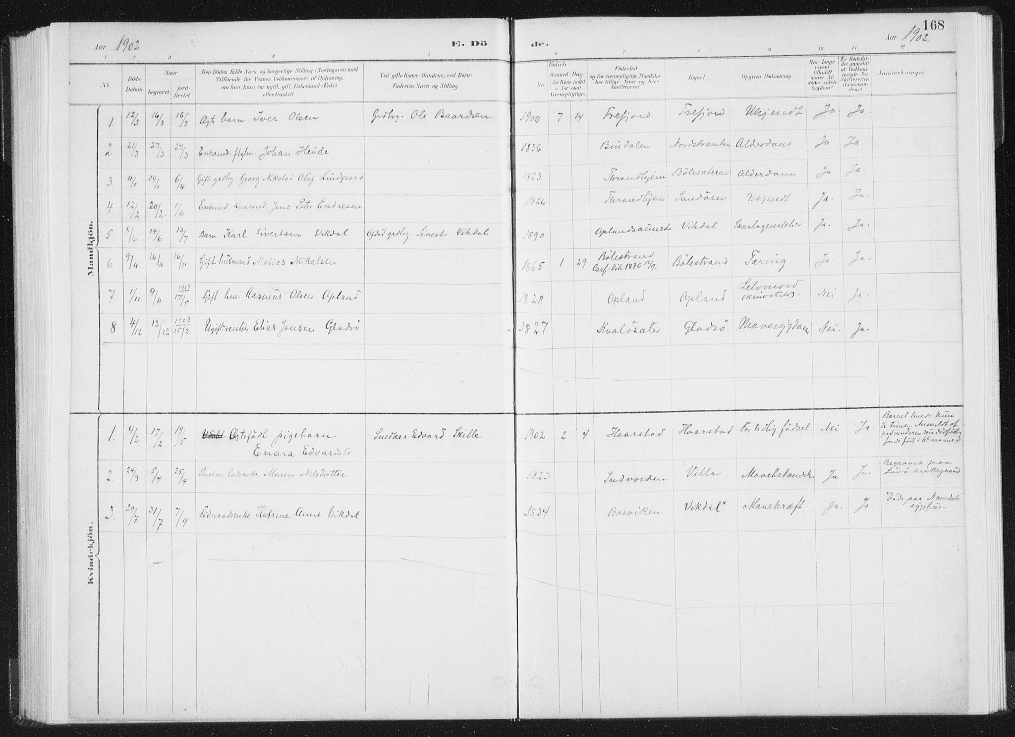 Ministerialprotokoller, klokkerbøker og fødselsregistre - Nord-Trøndelag, SAT/A-1458/771/L0597: Ministerialbok nr. 771A04, 1885-1910, s. 168