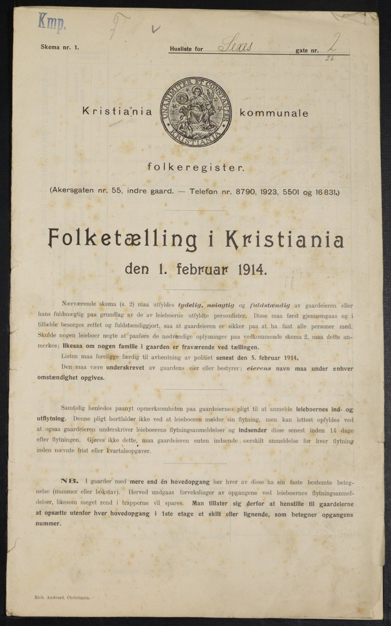 OBA, Kommunal folketelling 1.2.1914 for Kristiania, 1914, s. 94433