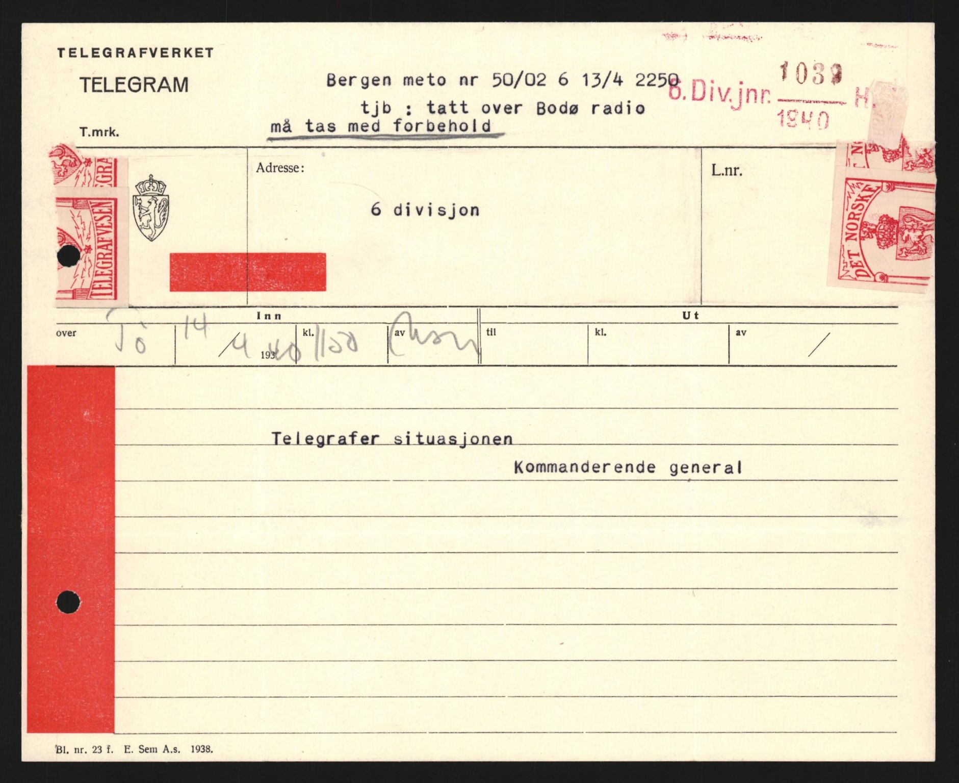 Forsvaret, Forsvarets krigshistoriske avdeling, AV/RA-RAFA-2017/Y/Yb/L0122: II-C-11-600  -  6. Divisjon med avdelinger, 1940, s. 48