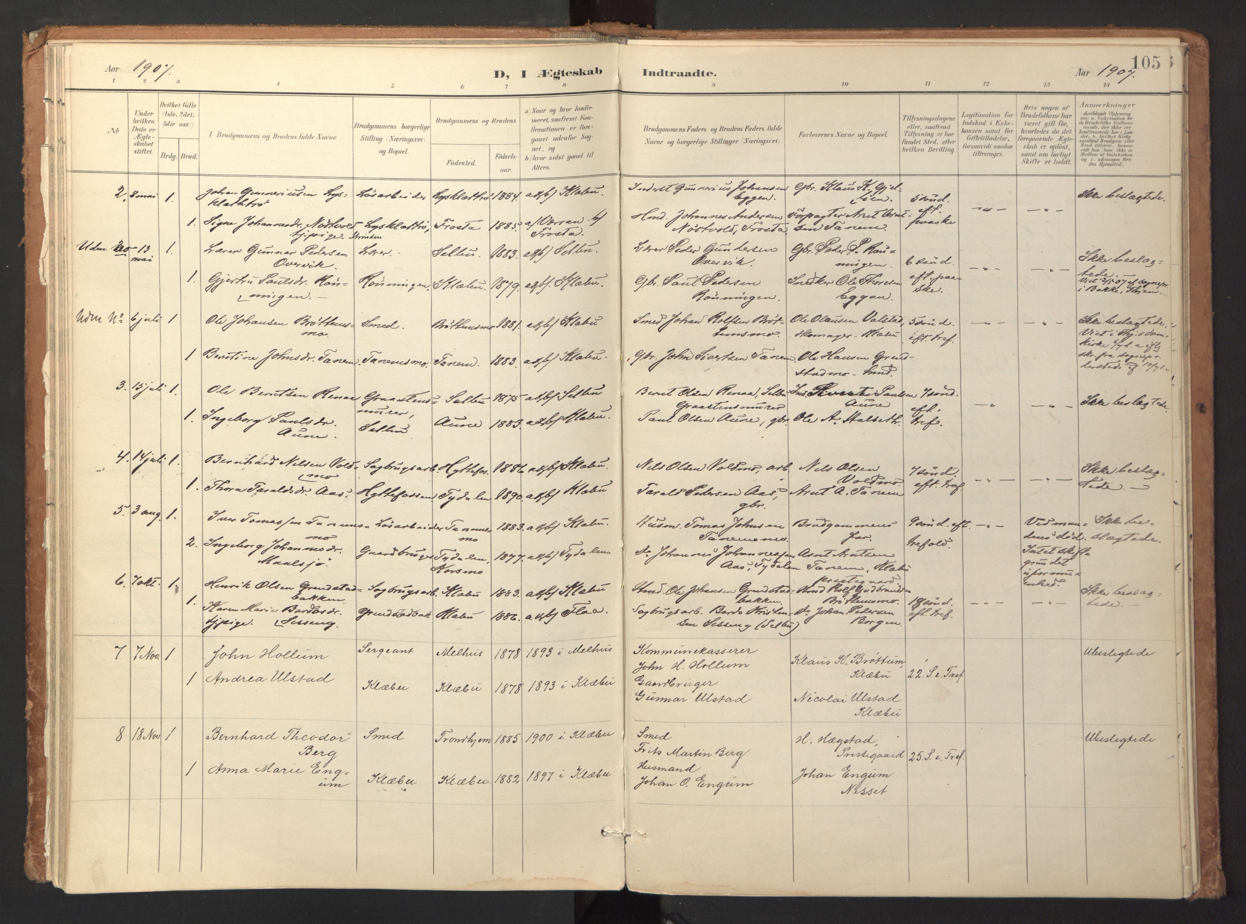 Ministerialprotokoller, klokkerbøker og fødselsregistre - Sør-Trøndelag, AV/SAT-A-1456/618/L0448: Ministerialbok nr. 618A11, 1898-1916, s. 105