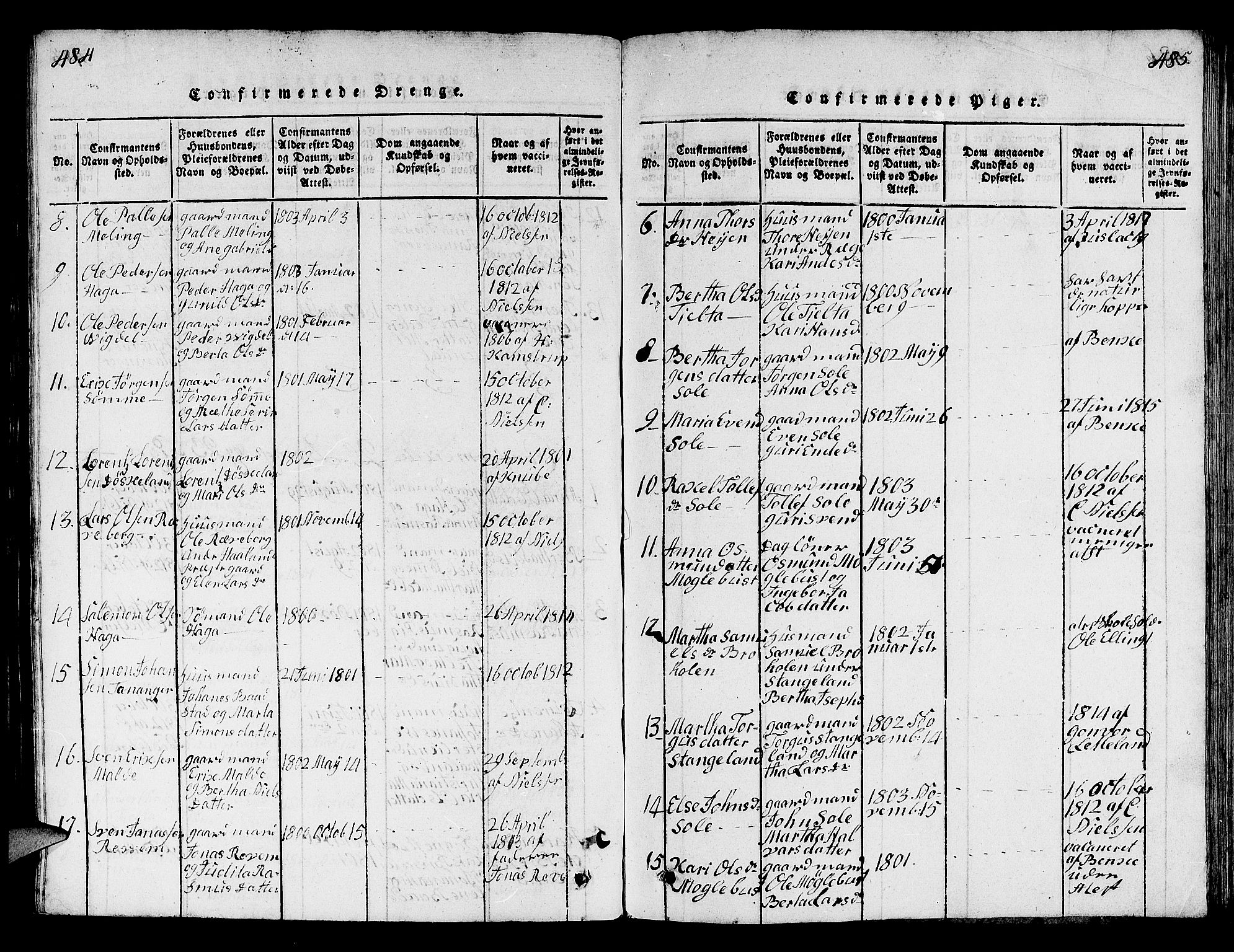 Håland sokneprestkontor, AV/SAST-A-101802/001/30BB/L0001: Klokkerbok nr. B 1, 1815-1845, s. 484-485