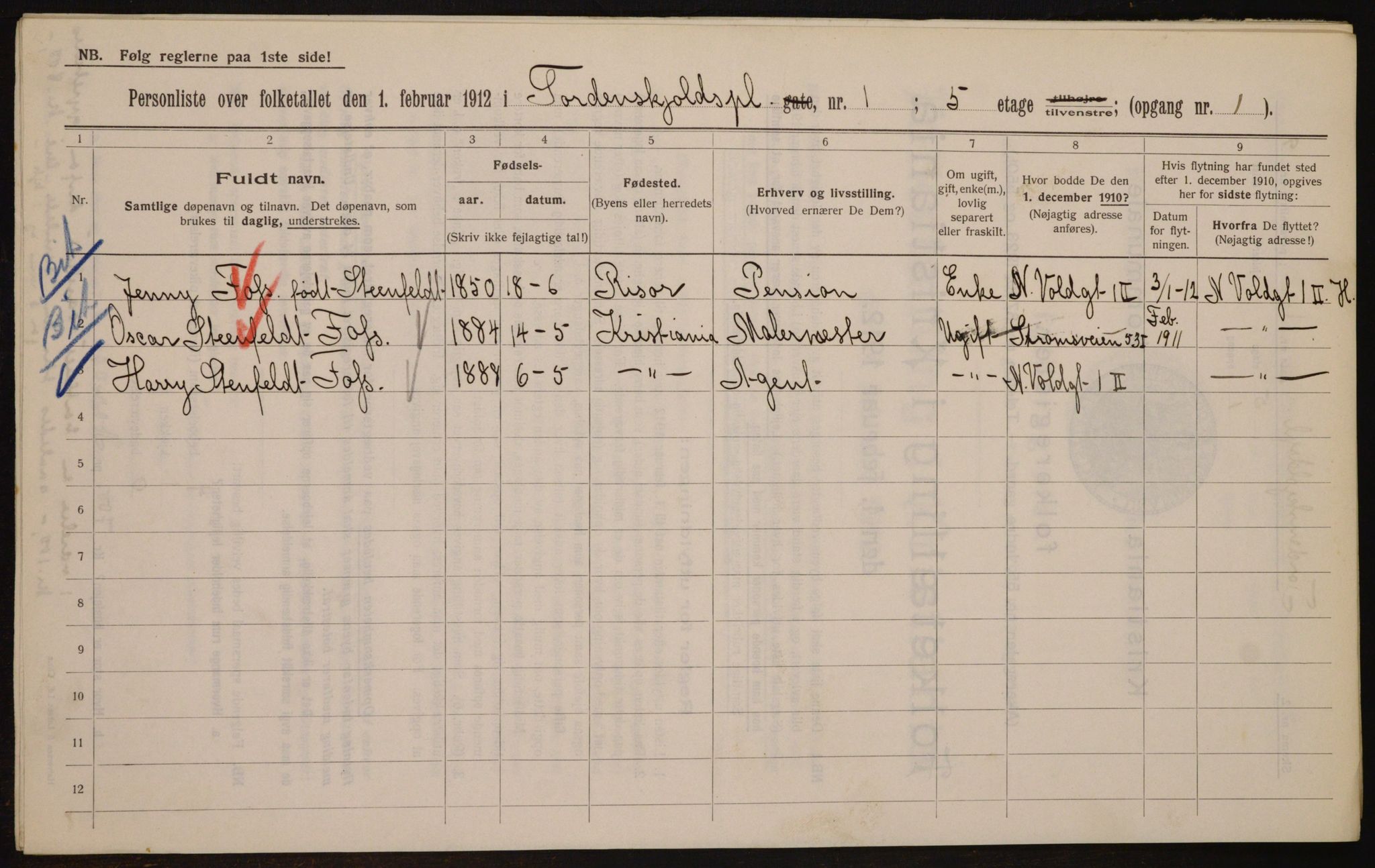 OBA, Kommunal folketelling 1.2.1912 for Kristiania, 1912, s. 113817