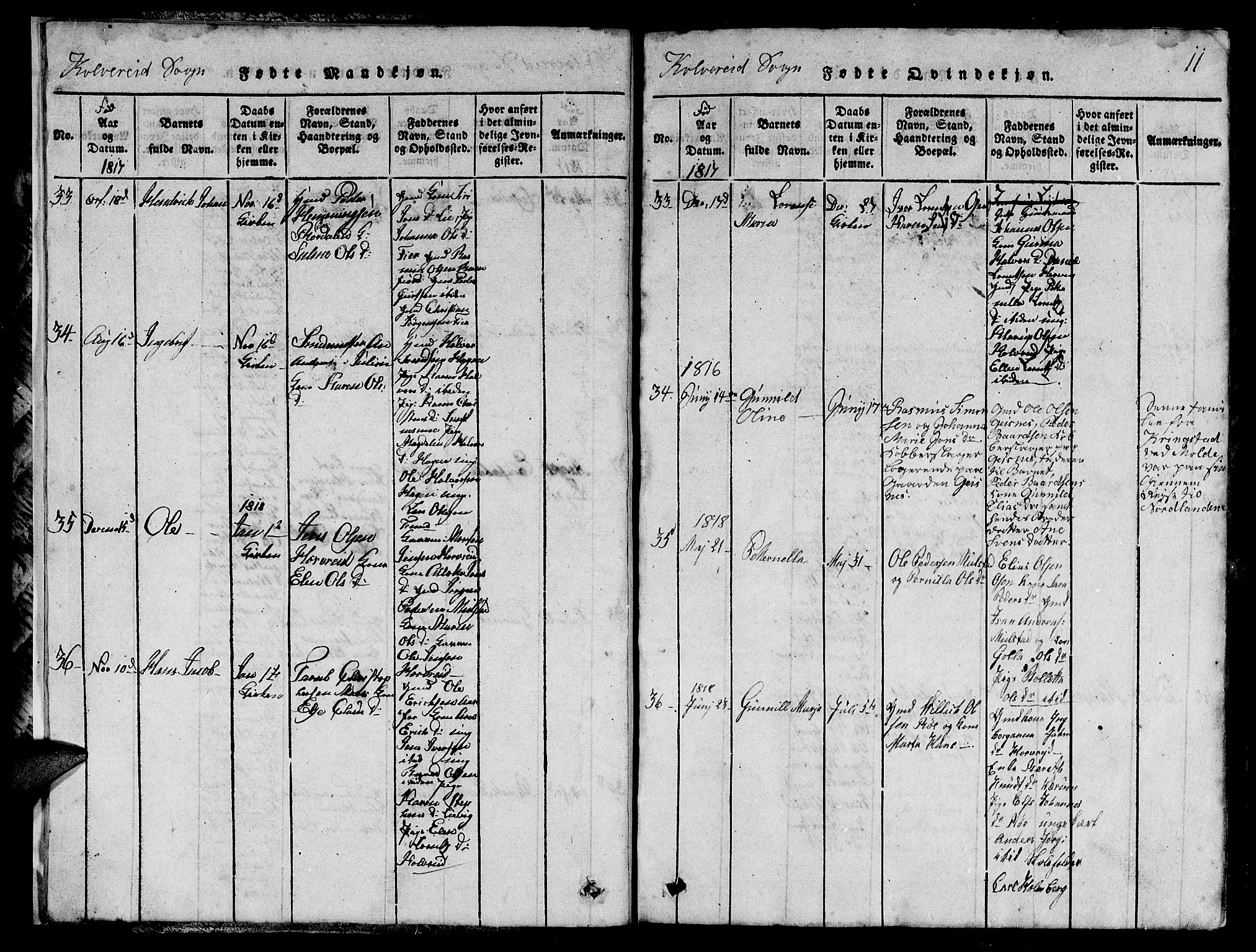 Ministerialprotokoller, klokkerbøker og fødselsregistre - Nord-Trøndelag, SAT/A-1458/780/L0648: Klokkerbok nr. 780C01 /1, 1815-1870, s. 11