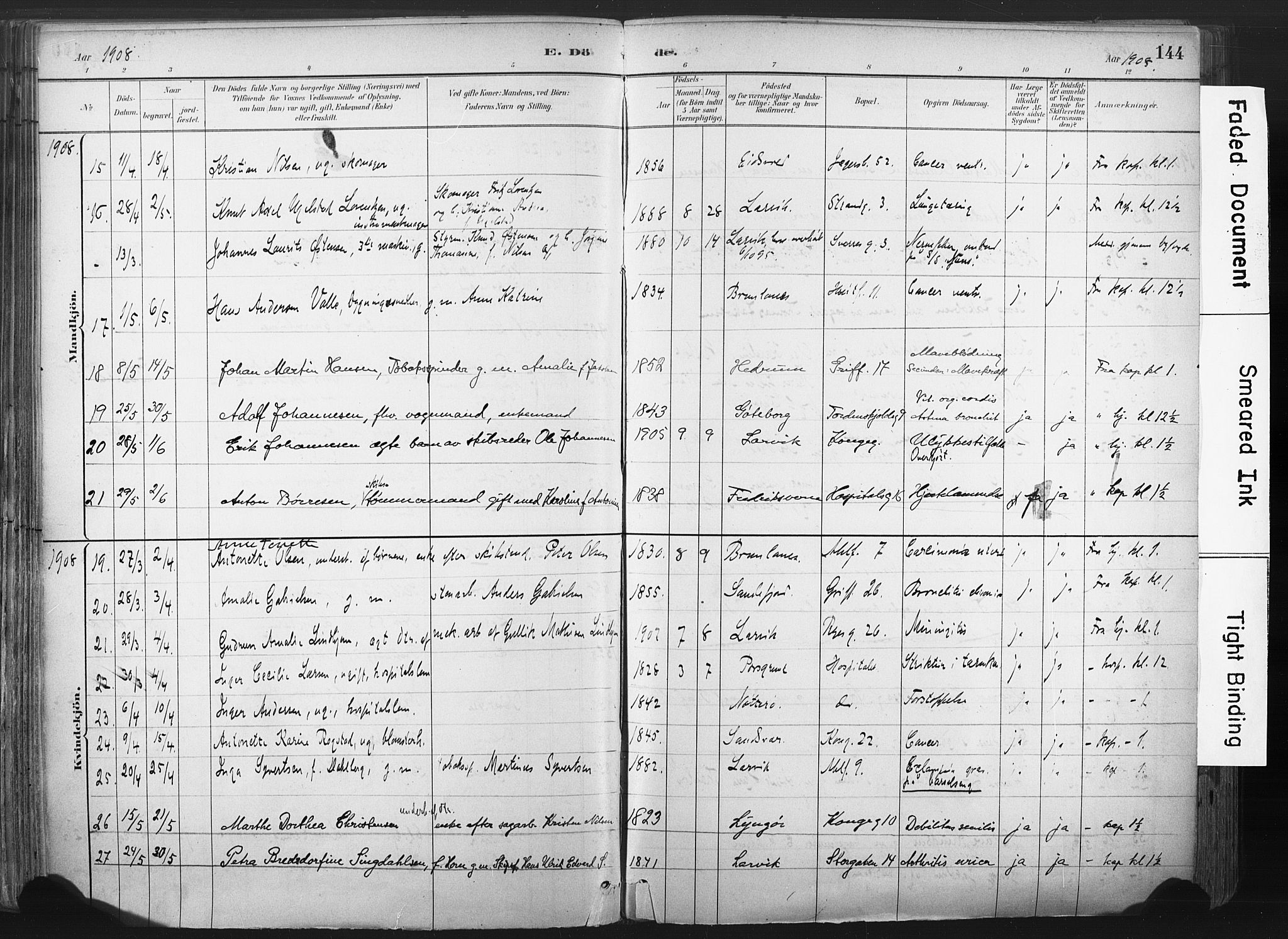 Larvik kirkebøker, AV/SAKO-A-352/F/Fa/L0010: Ministerialbok nr. I 10, 1884-1910, s. 144