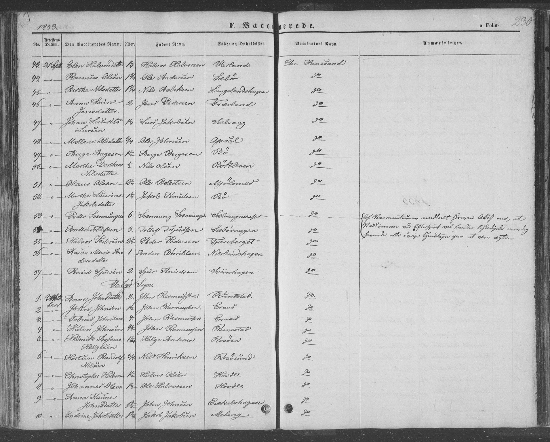 Finnøy sokneprestkontor, AV/SAST-A-101825/H/Ha/Haa/L0007: Ministerialbok nr. A 7, 1847-1862, s. 230