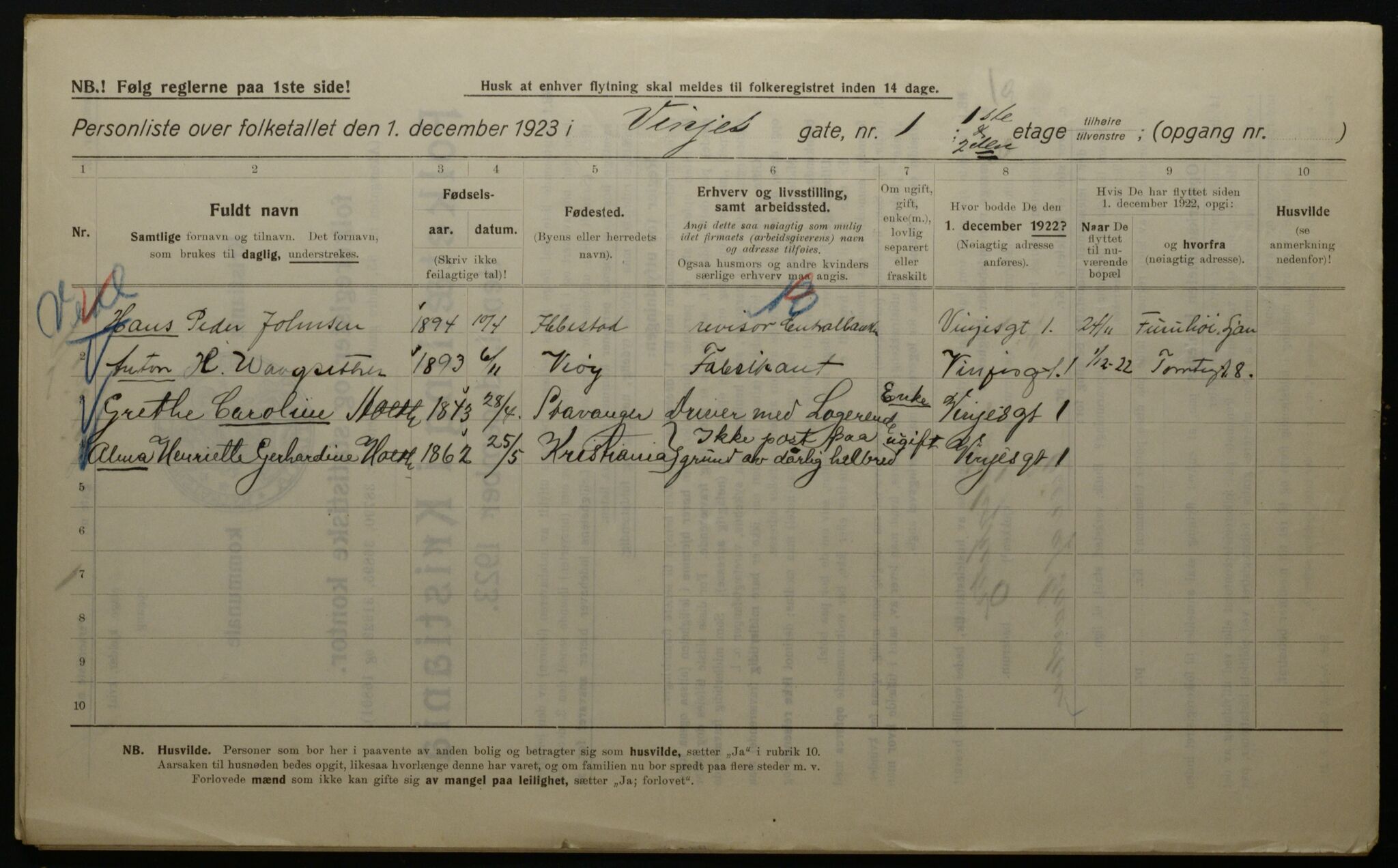 OBA, Kommunal folketelling 1.12.1923 for Kristiania, 1923, s. 3981