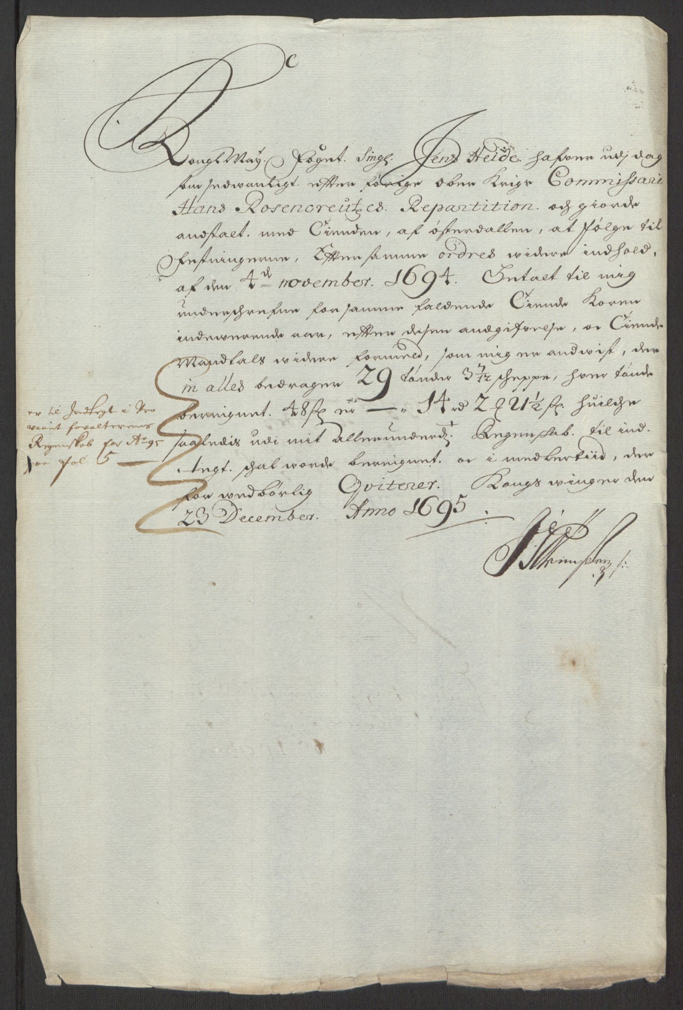 Rentekammeret inntil 1814, Reviderte regnskaper, Fogderegnskap, AV/RA-EA-4092/R13/L0833: Fogderegnskap Solør, Odal og Østerdal, 1695, s. 325