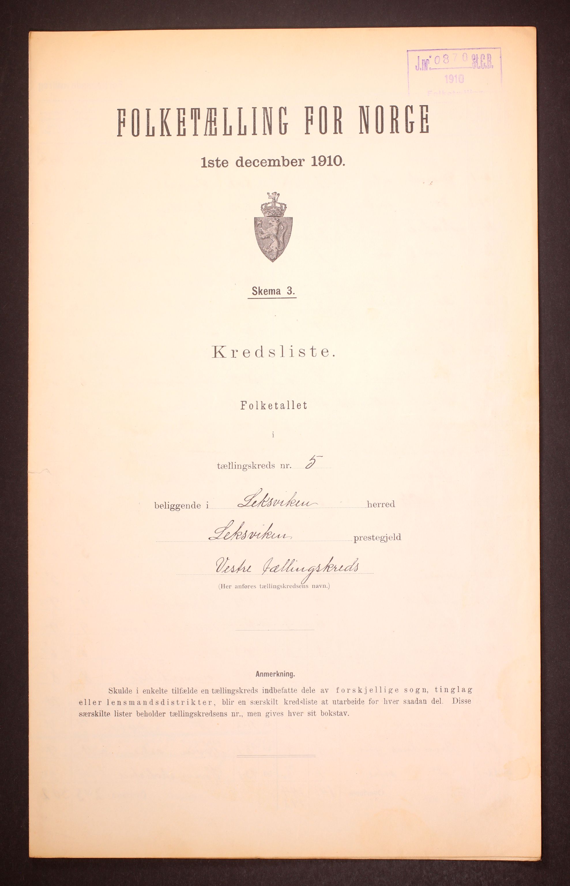 RA, Folketelling 1910 for 1718 Leksvik herred, 1910, s. 18