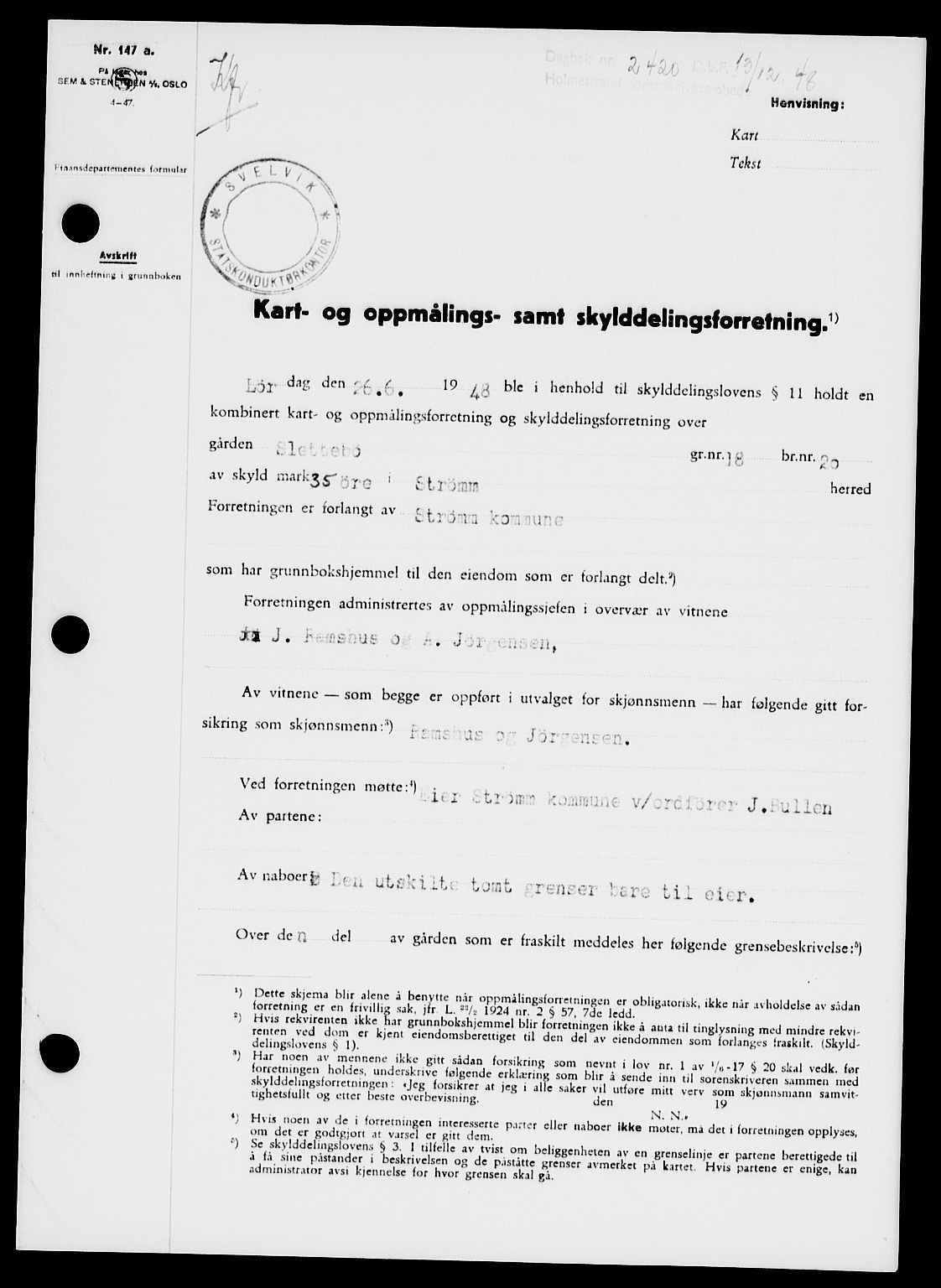 Holmestrand sorenskriveri, SAKO/A-67/G/Ga/Gaa/L0065: Pantebok nr. A-65, 1948-1949, Dagboknr: 2420/1948