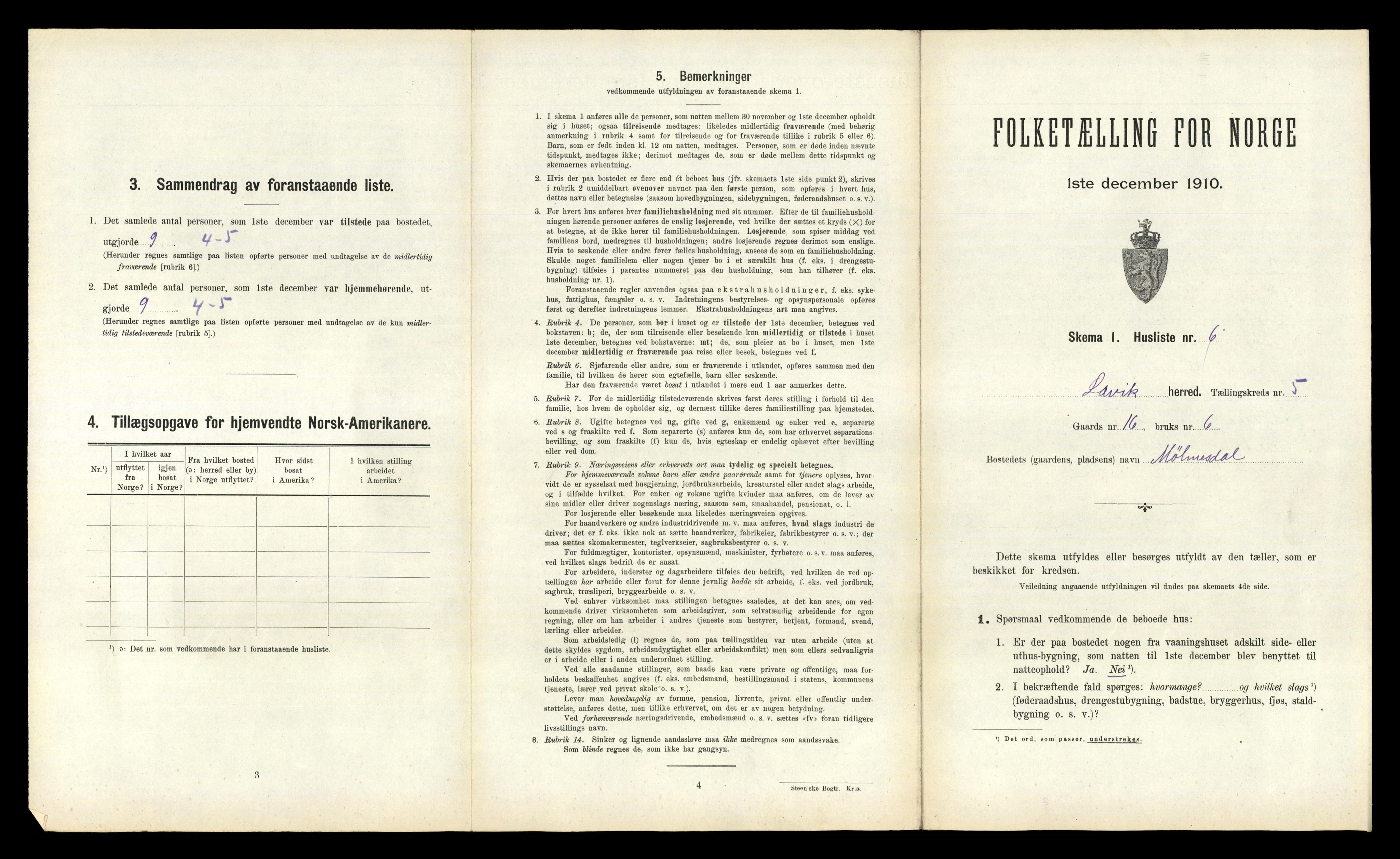 RA, Folketelling 1910 for 1415 Lavik herred, 1910, s. 215