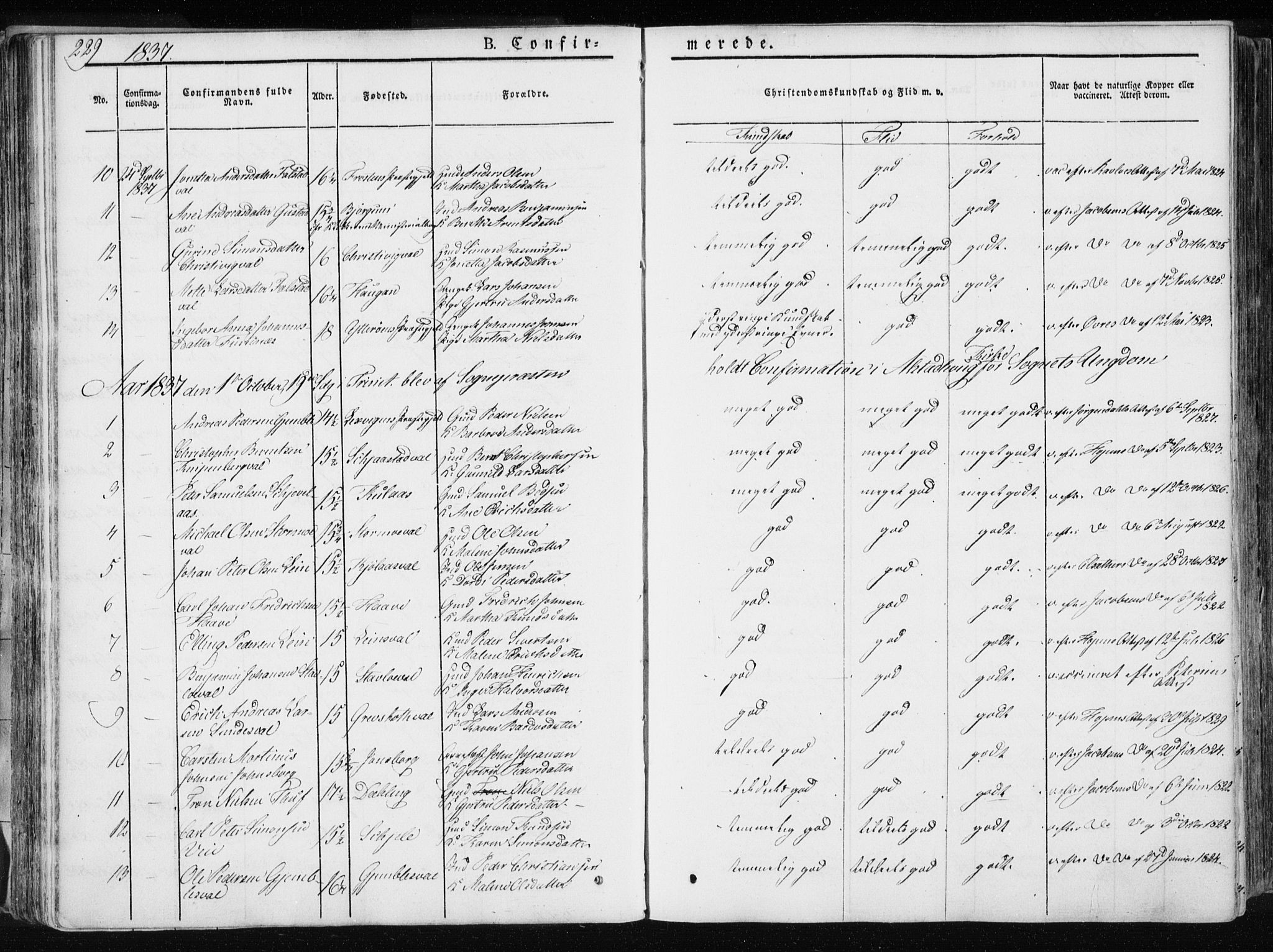Ministerialprotokoller, klokkerbøker og fødselsregistre - Nord-Trøndelag, SAT/A-1458/717/L0154: Ministerialbok nr. 717A06 /1, 1836-1849, s. 229