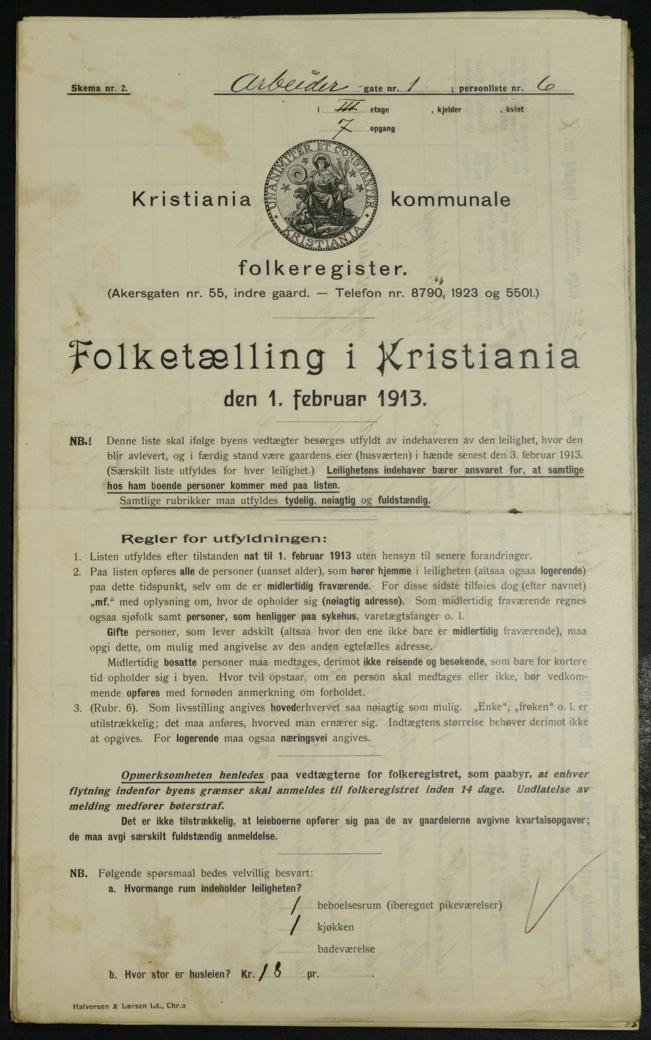 OBA, Kommunal folketelling 1.2.1913 for Kristiania, 1913, s. 1377