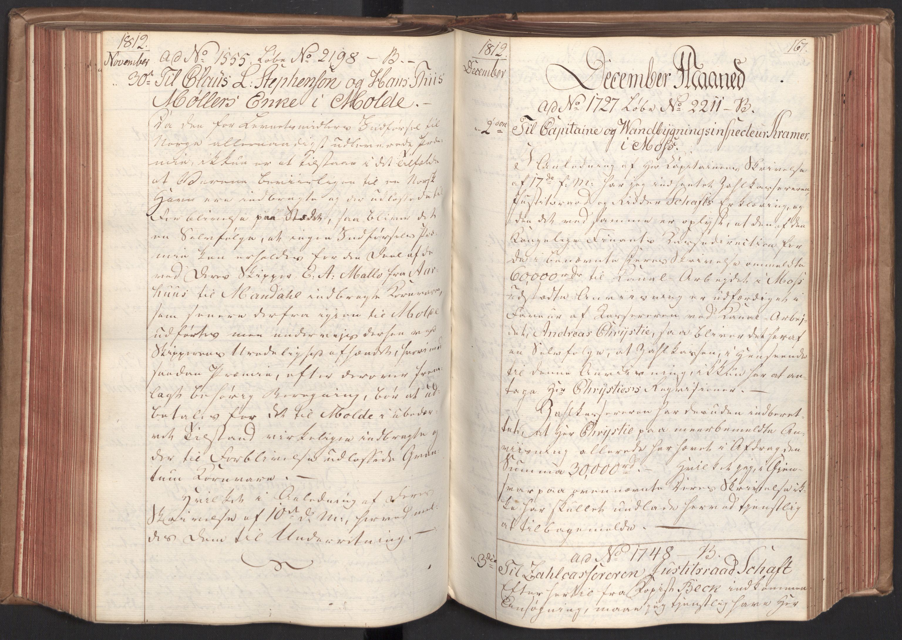 Stattholderembetet 1810-1814, 2. kontor (Kontor B), AV/RA-EA-5432/Bc/L0002: Korrespondanseprotokoll, 1812-1813, s. 166b-167a