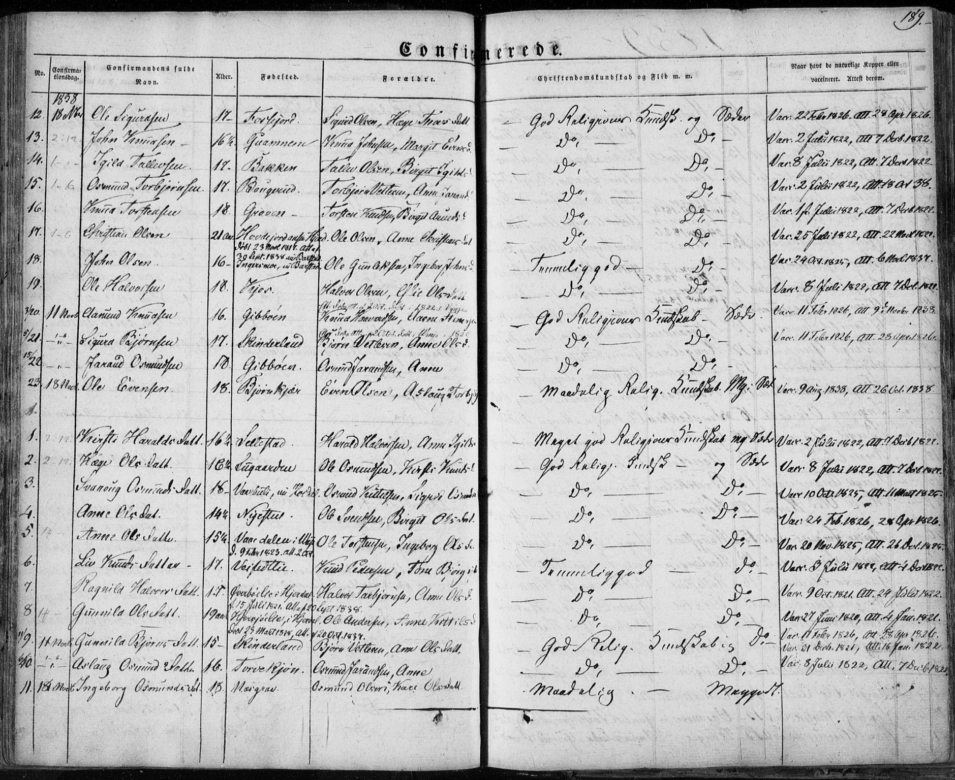 Seljord kirkebøker, AV/SAKO-A-20/F/Fa/L0011: Ministerialbok nr. I 11, 1831-1849, s. 189