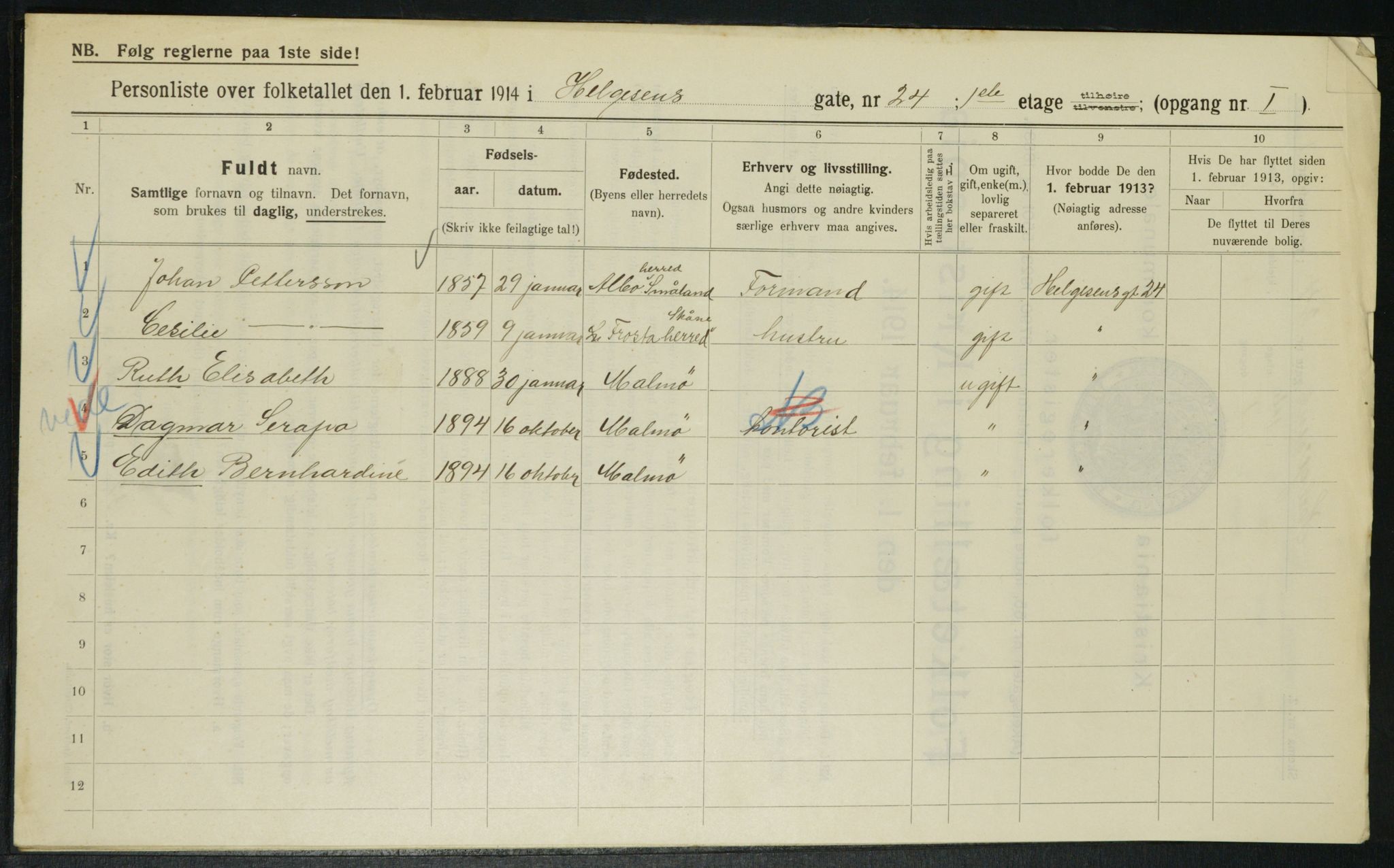 OBA, Kommunal folketelling 1.2.1914 for Kristiania, 1914, s. 38518