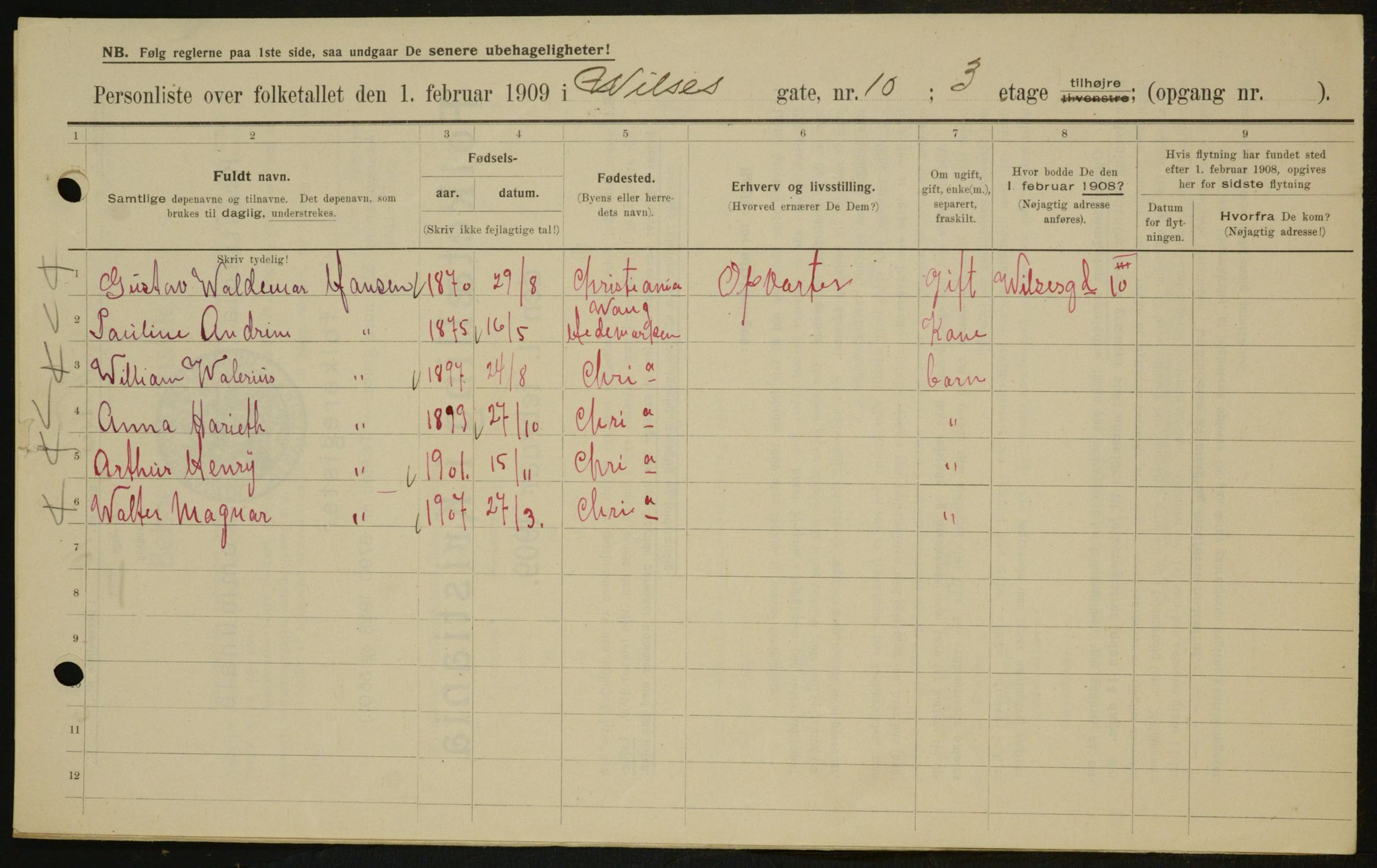 OBA, Kommunal folketelling 1.2.1909 for Kristiania kjøpstad, 1909, s. 116660