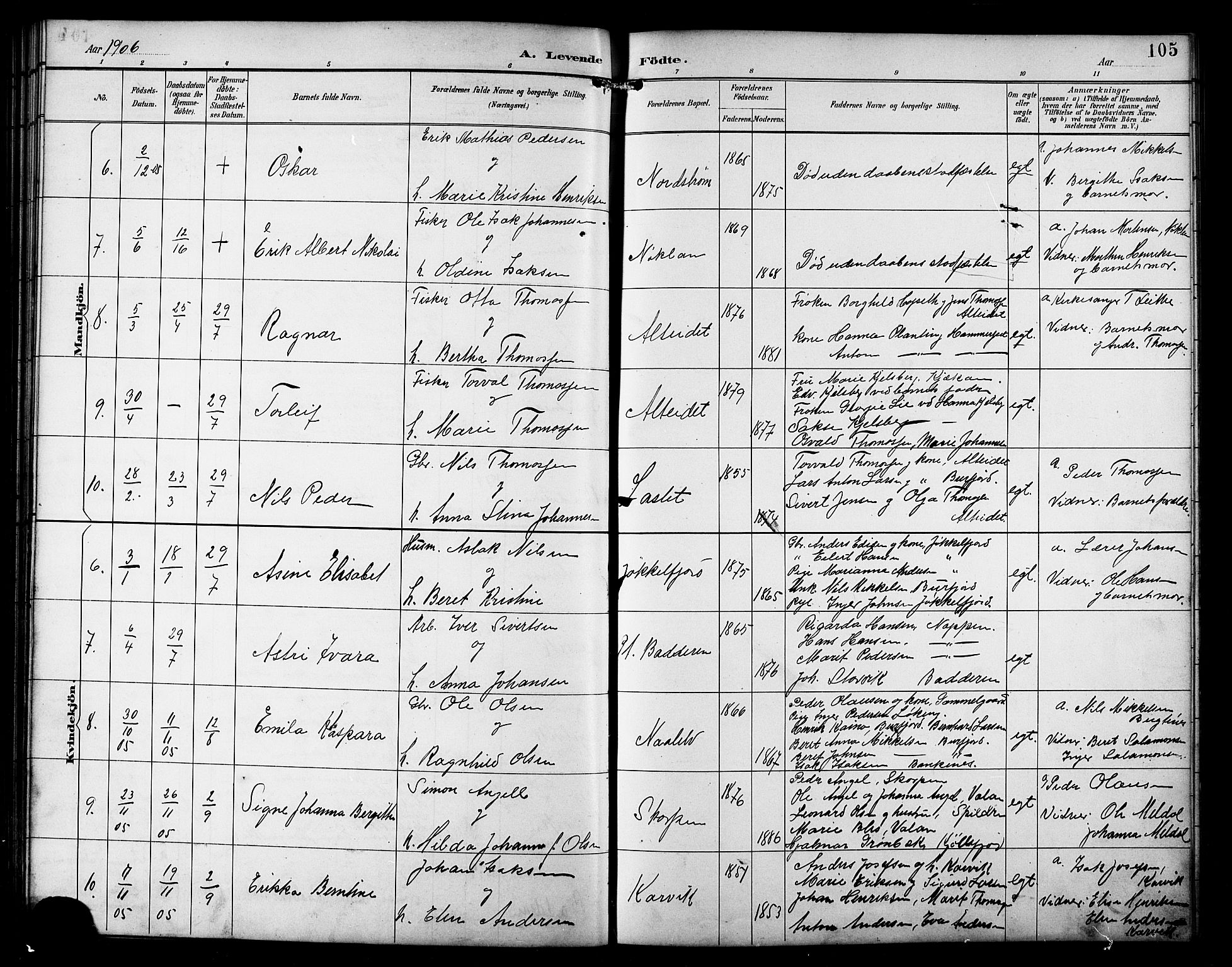 Skjervøy sokneprestkontor, AV/SATØ-S-1300/H/Ha/Hab/L0016klokker: Klokkerbok nr. 16, 1891-1907, s. 105