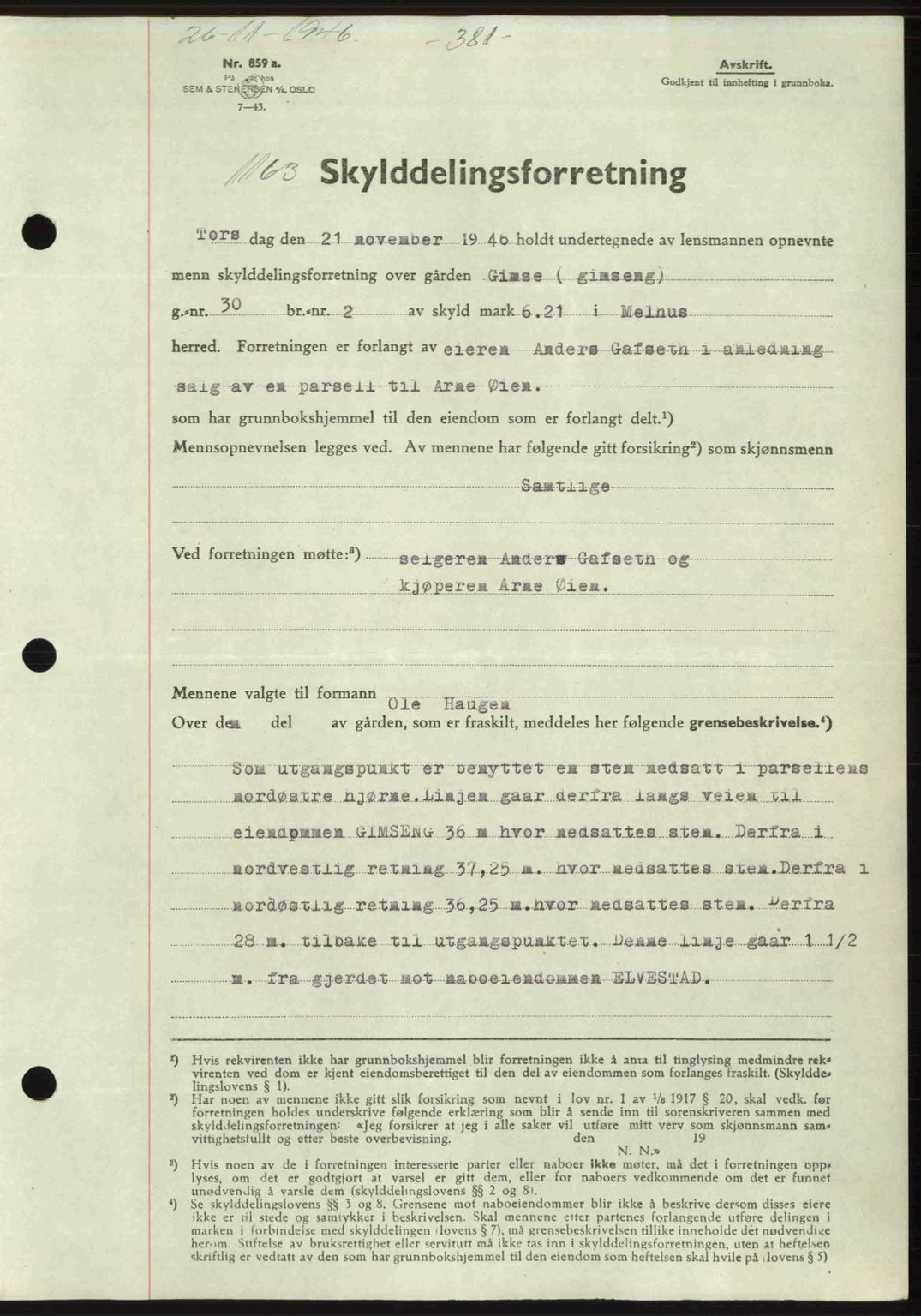 Gauldal sorenskriveri, SAT/A-0014/1/2/2C: Pantebok nr. A2, 1946-1946, Dagboknr: 1163/1946