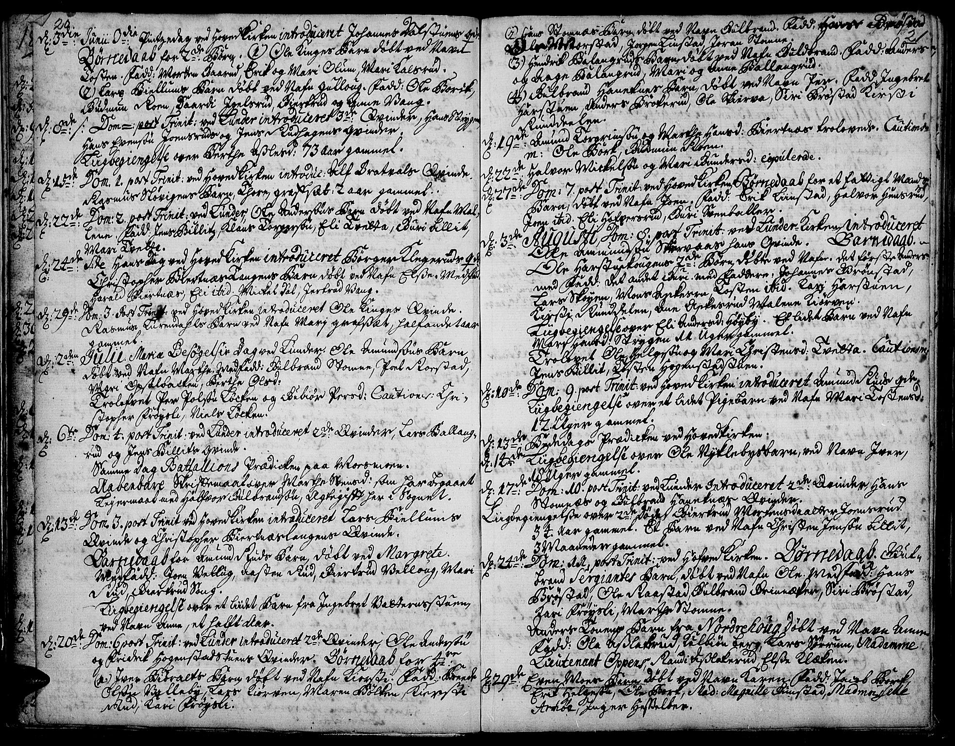 Jevnaker prestekontor, AV/SAH-PREST-116/H/Ha/Haa/L0002: Ministerialbok nr. 2, 1725-1751, s. 20-21