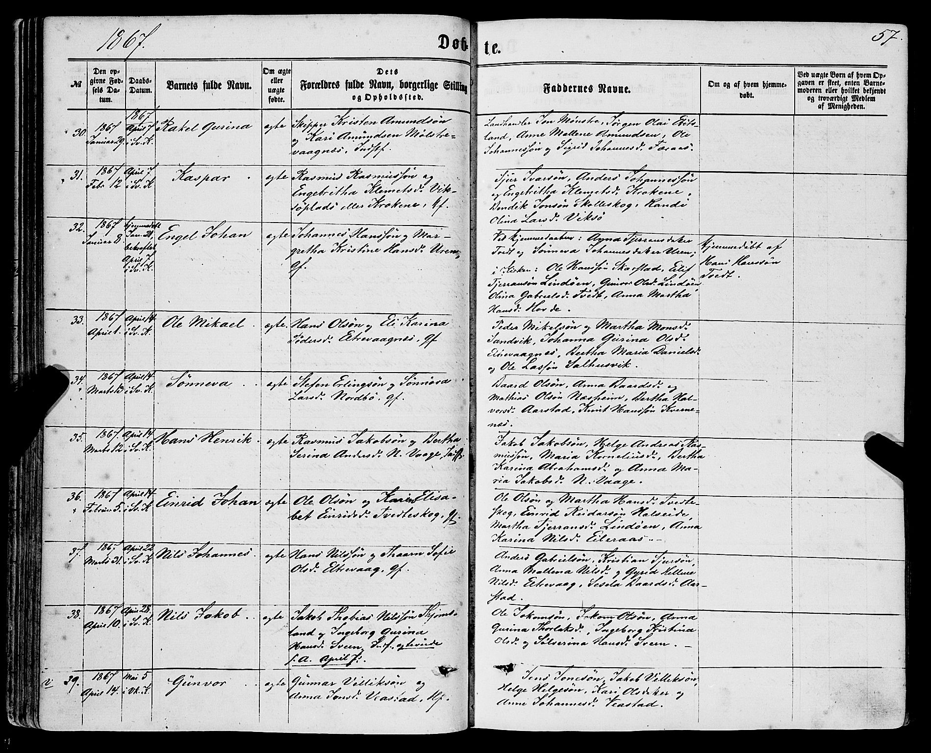 Sveio Sokneprestembete, AV/SAB-A-78501/H/Haa: Ministerialbok nr. A 1, 1861-1877, s. 57