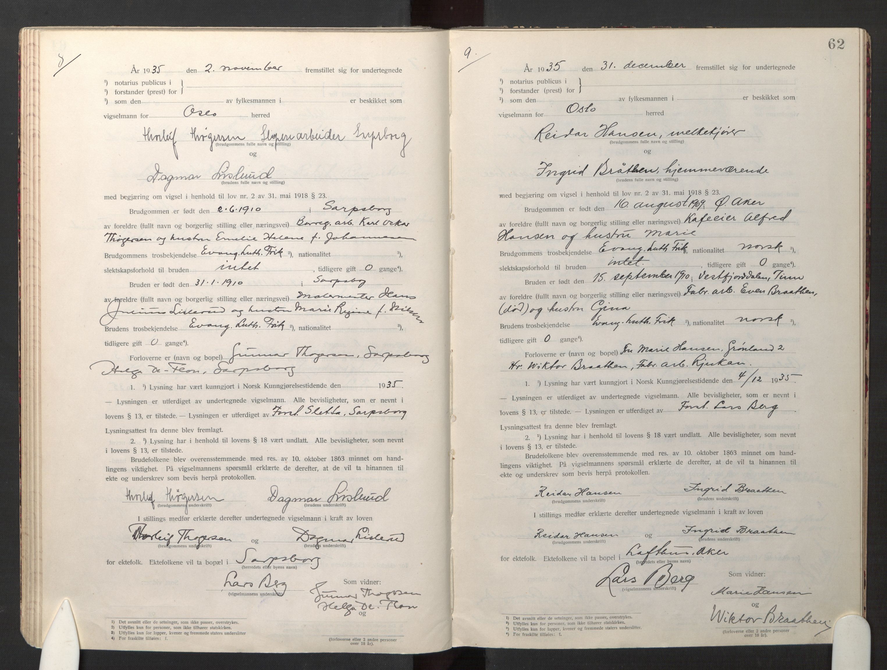 Den evangelisk-lutherske frikirke østre menighet, Oslo, AV/SAO-PAO-0245/F/L0005: Dissenterprotokoll nr. 5, 1920-1941, s. 62