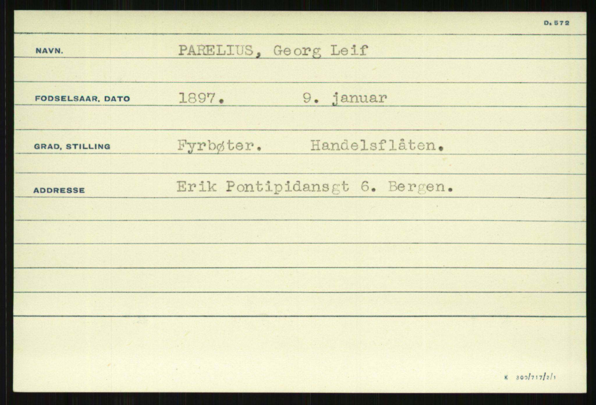 Direktoratet for sjømenn, AV/RA-S-3545/G/Gi/L0008: Alfabetisk ordnet kartotek over krigsdekorasjoner tildelt nordmenn under krigen, Odden - Staalstrøm, 1940-1945, s. 569