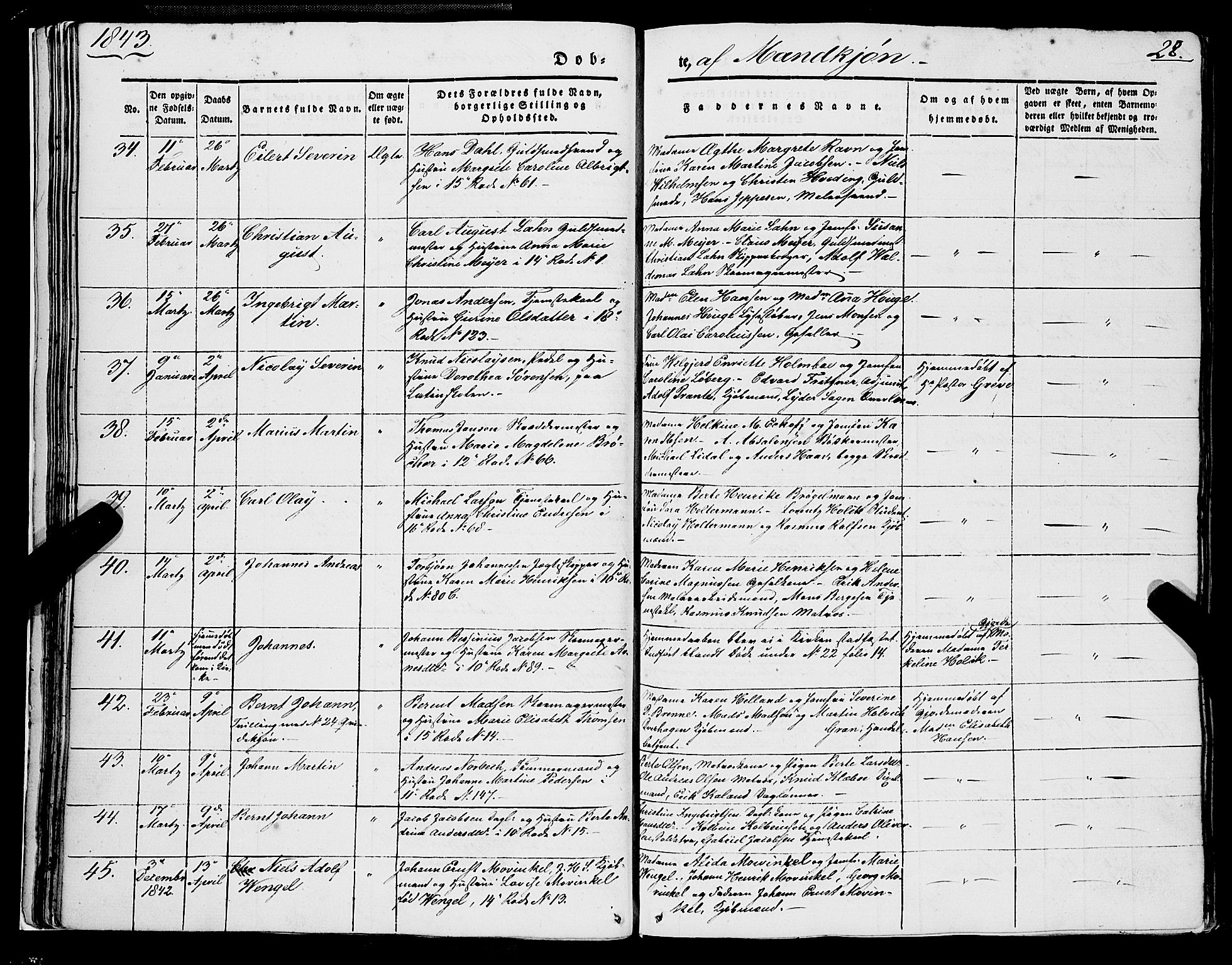 Domkirken sokneprestembete, AV/SAB-A-74801/H/Haa/L0019: Ministerialbok nr. B 2, 1841-1851, s. 28