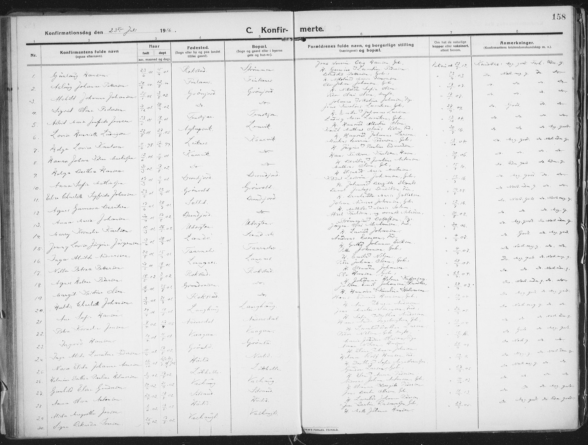 Lenvik sokneprestembete, SATØ/S-1310/H/Ha/Haa/L0016kirke: Ministerialbok nr. 16, 1910-1924, s. 158