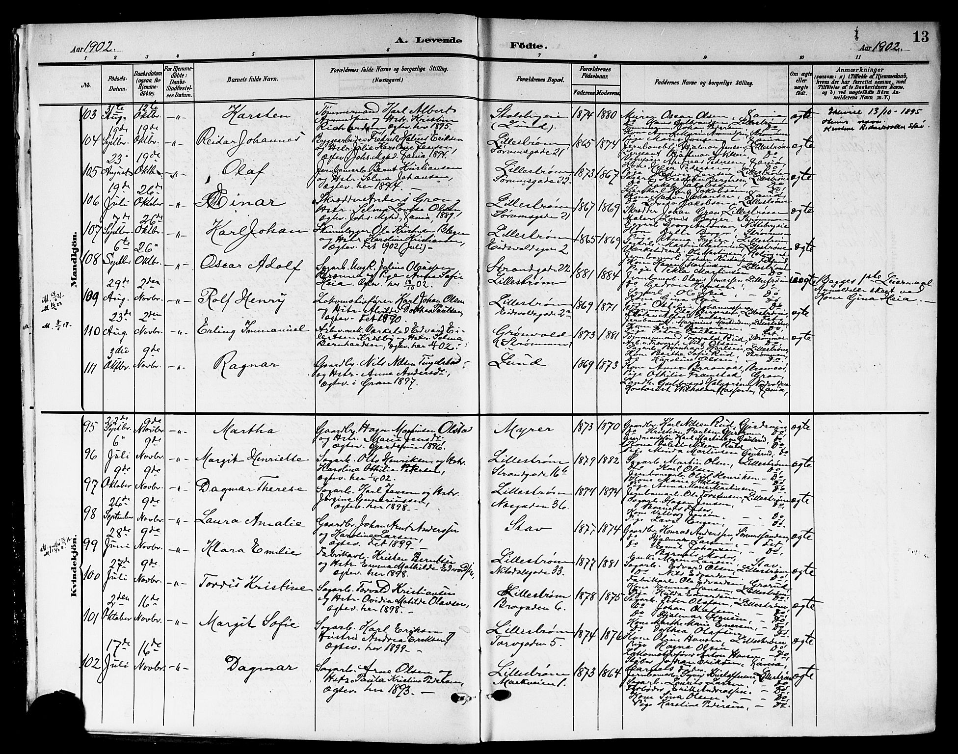 Skedsmo prestekontor Kirkebøker, AV/SAO-A-10033a/G/Ga/L0005b: Klokkerbok nr. I 5B, 1902-1911, s. 13