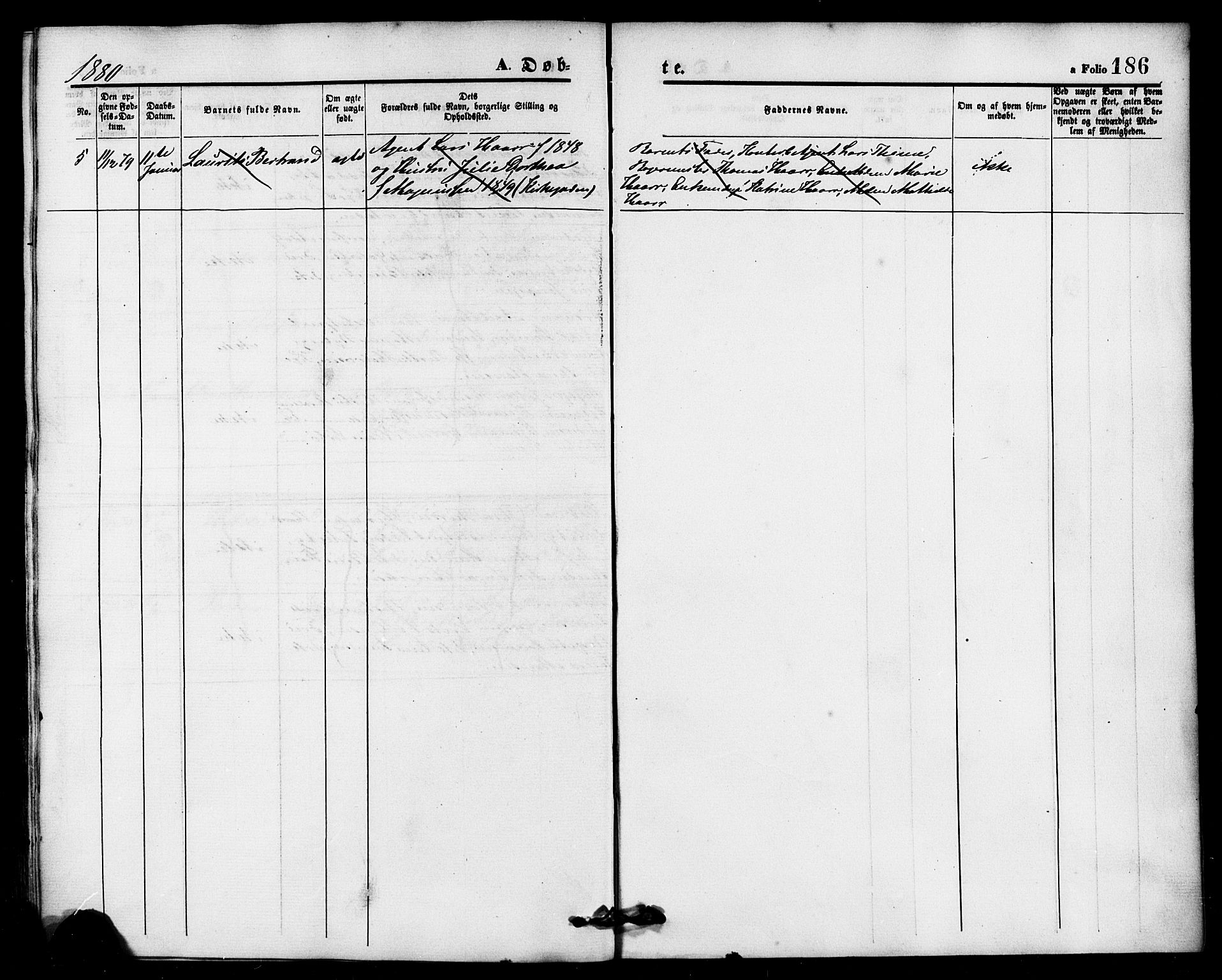 Domkirken sokneprestkontor, SAST/A-101812/001/30/30BB/L0013: Klokkerbok nr. B 13, 1871-1880, s. 186