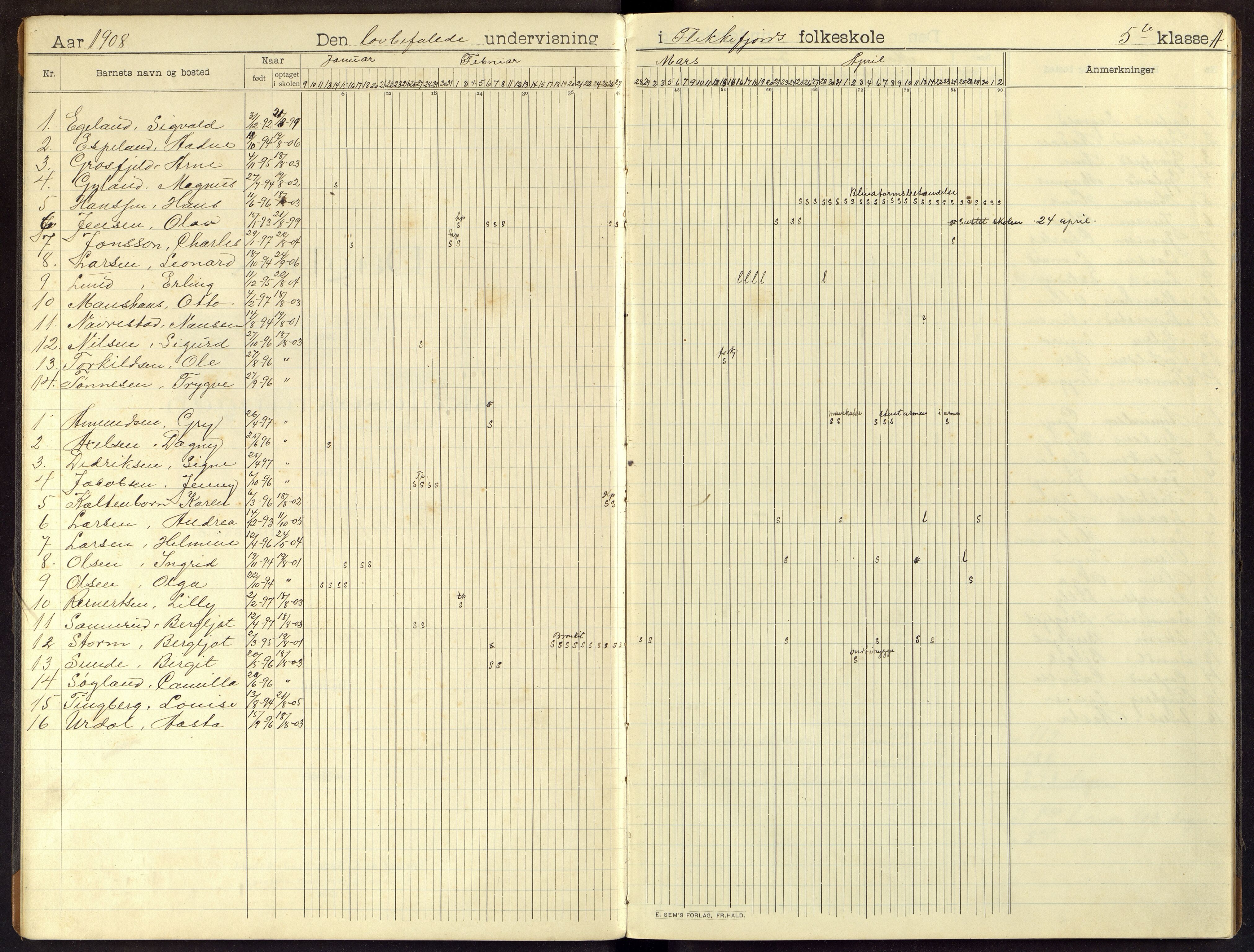 Flekkefjord By - Flekkefjord Folkeskole, ARKSOR/1004FG550/I/L0005: Dagbok, 1908-1919