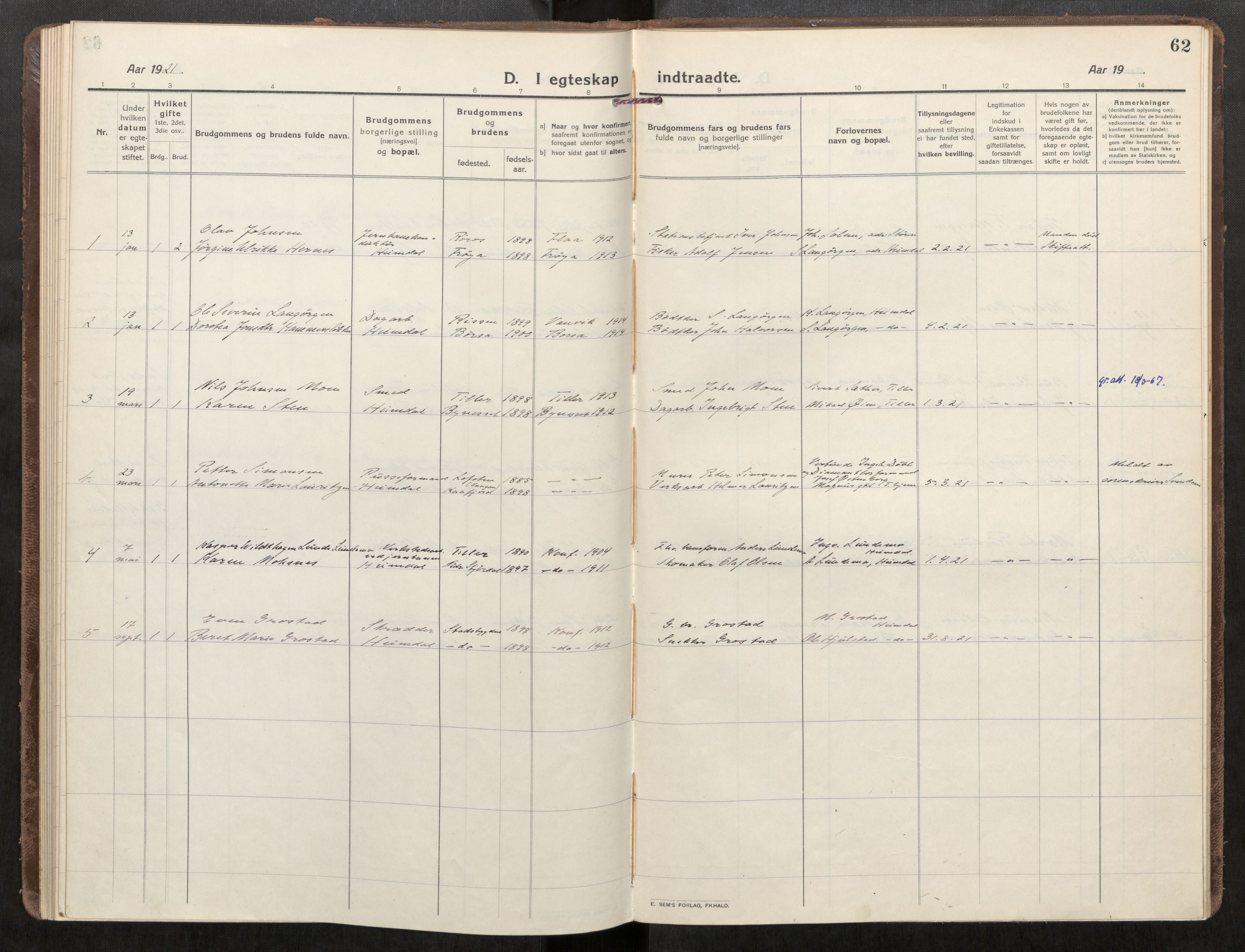 Klæbu sokneprestkontor, SAT/A-1112: Ministerialbok nr. 3, 1917-1924, s. 62