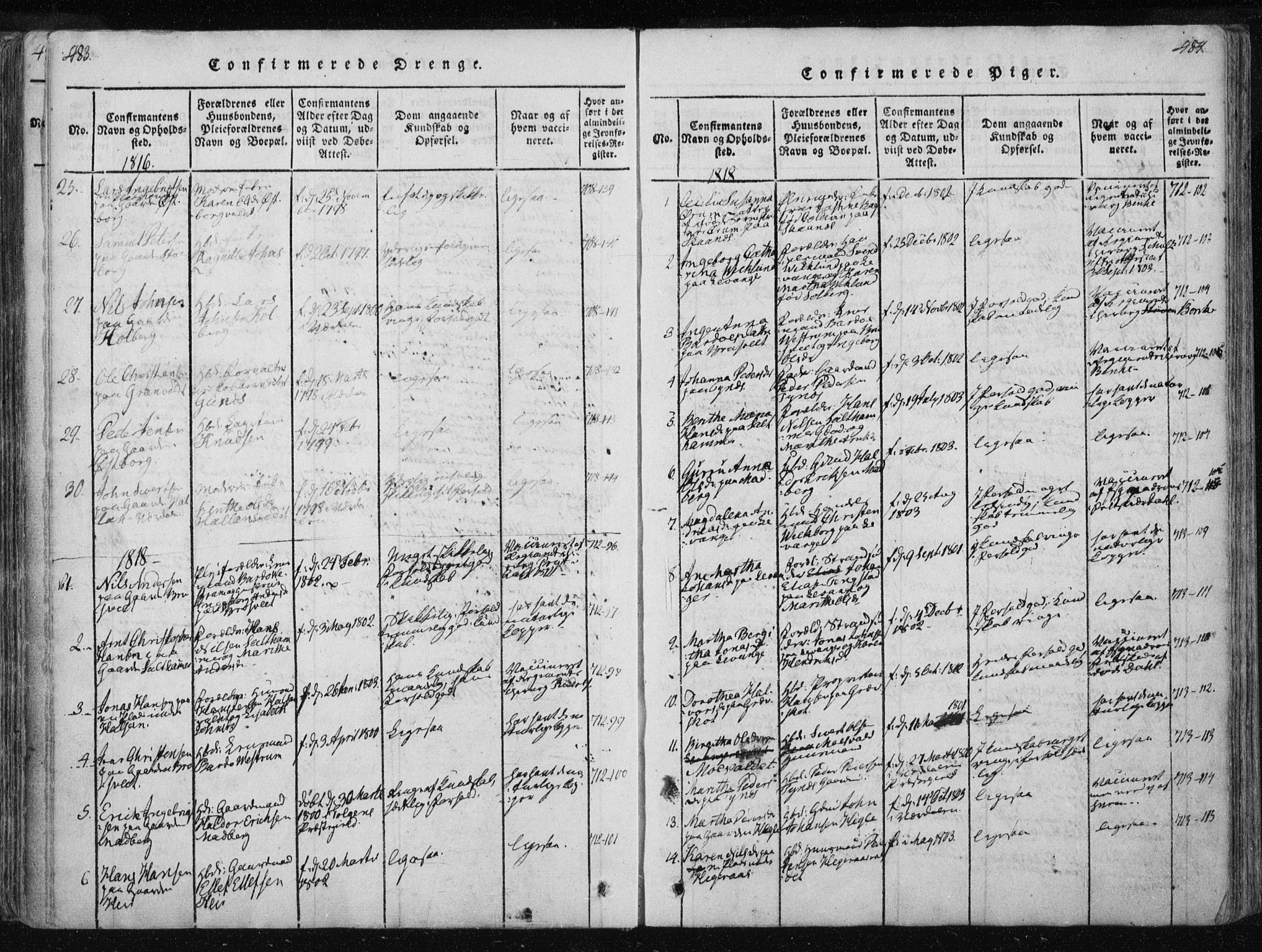 Ministerialprotokoller, klokkerbøker og fødselsregistre - Nord-Trøndelag, SAT/A-1458/717/L0148: Ministerialbok nr. 717A04 /2, 1816-1825, s. 483-484