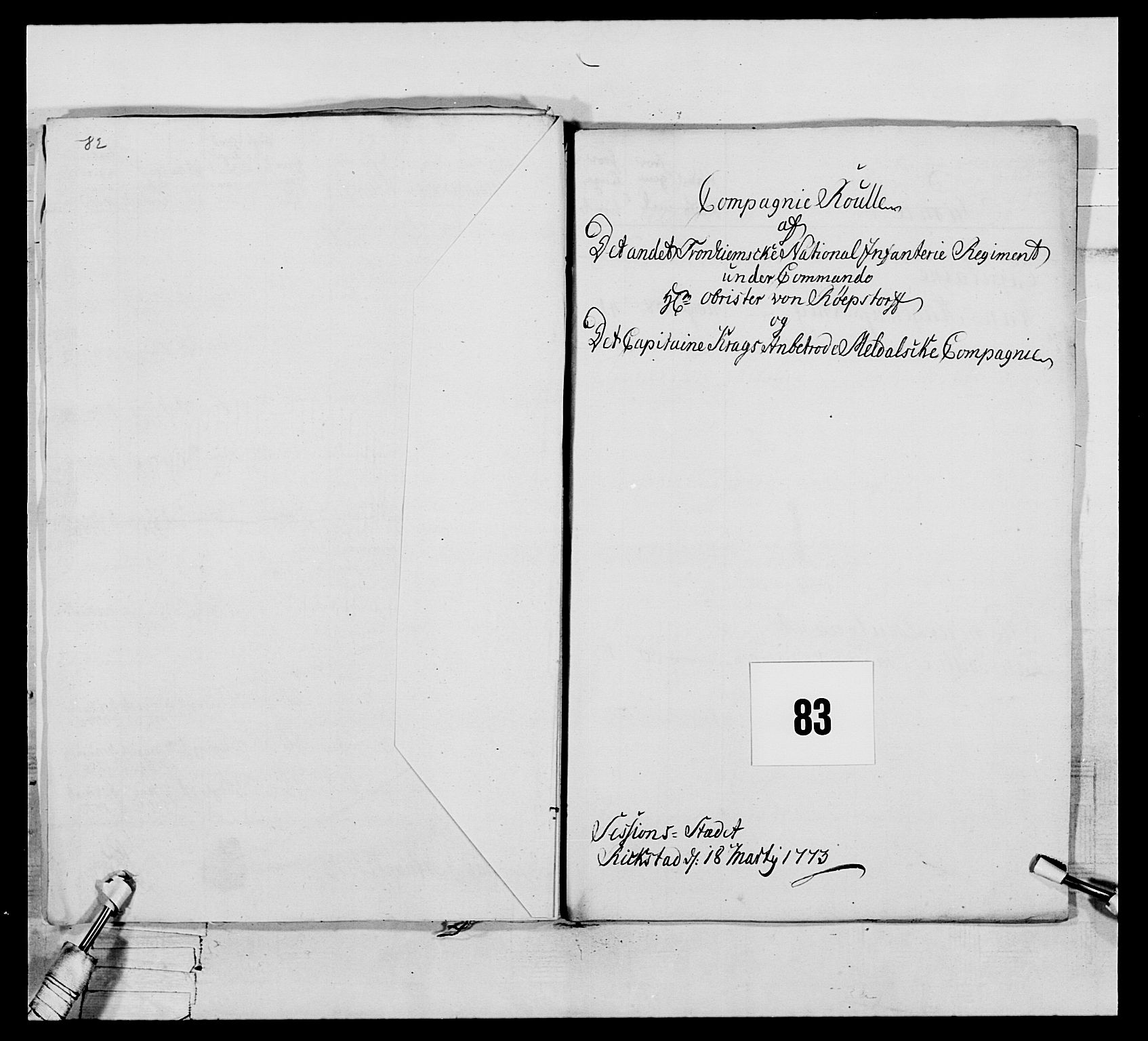 Generalitets- og kommissariatskollegiet, Det kongelige norske kommissariatskollegium, AV/RA-EA-5420/E/Eh/L0076: 2. Trondheimske nasjonale infanteriregiment, 1766-1773, s. 422