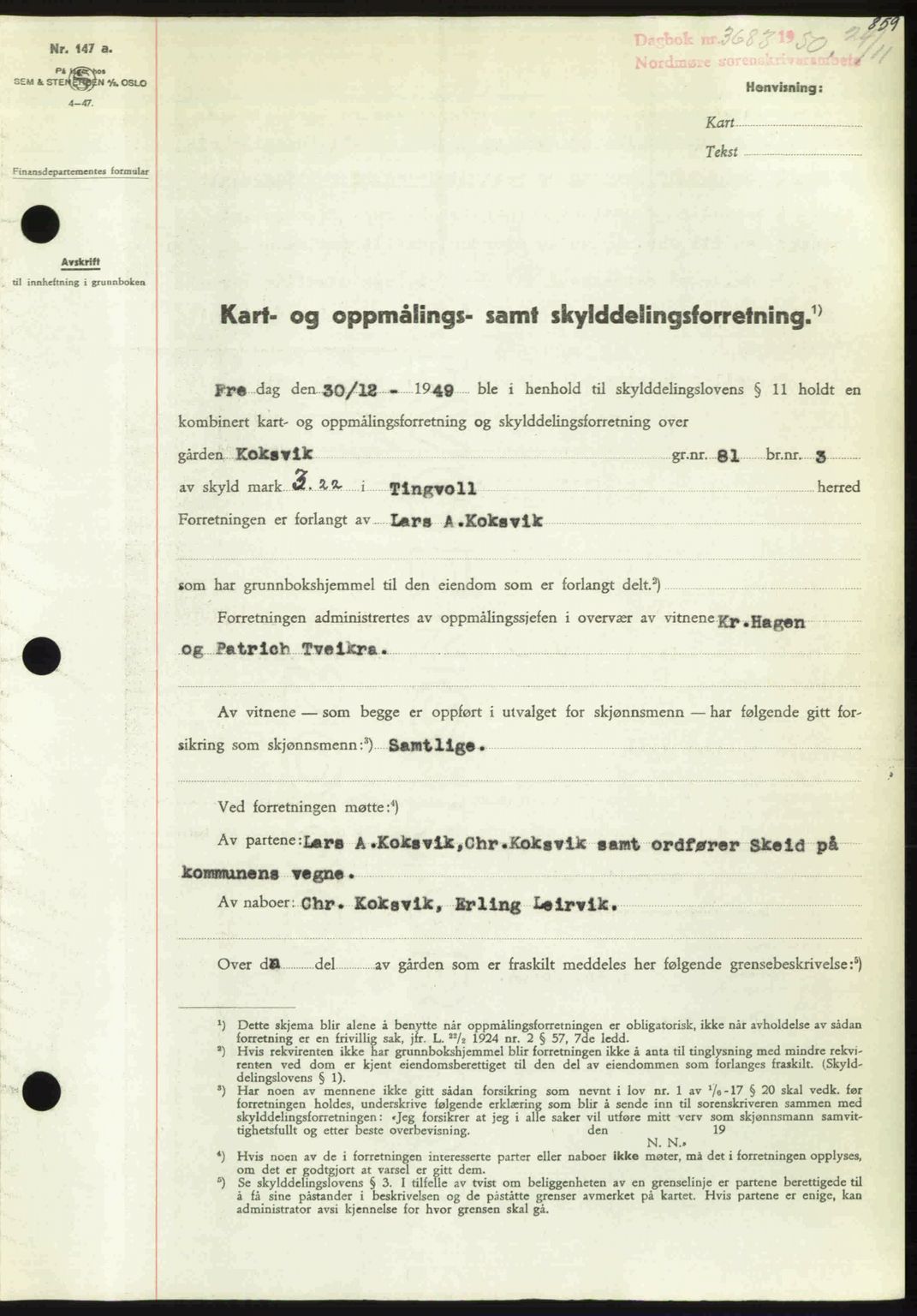 Nordmøre sorenskriveri, AV/SAT-A-4132/1/2/2Ca: Pantebok nr. A116, 1950-1950, Dagboknr: 3683/1950