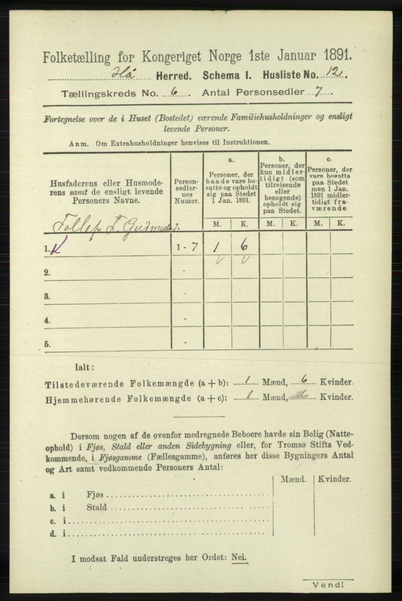 RA, Folketelling 1891 for 1119 Hå herred, 1891, s. 1699