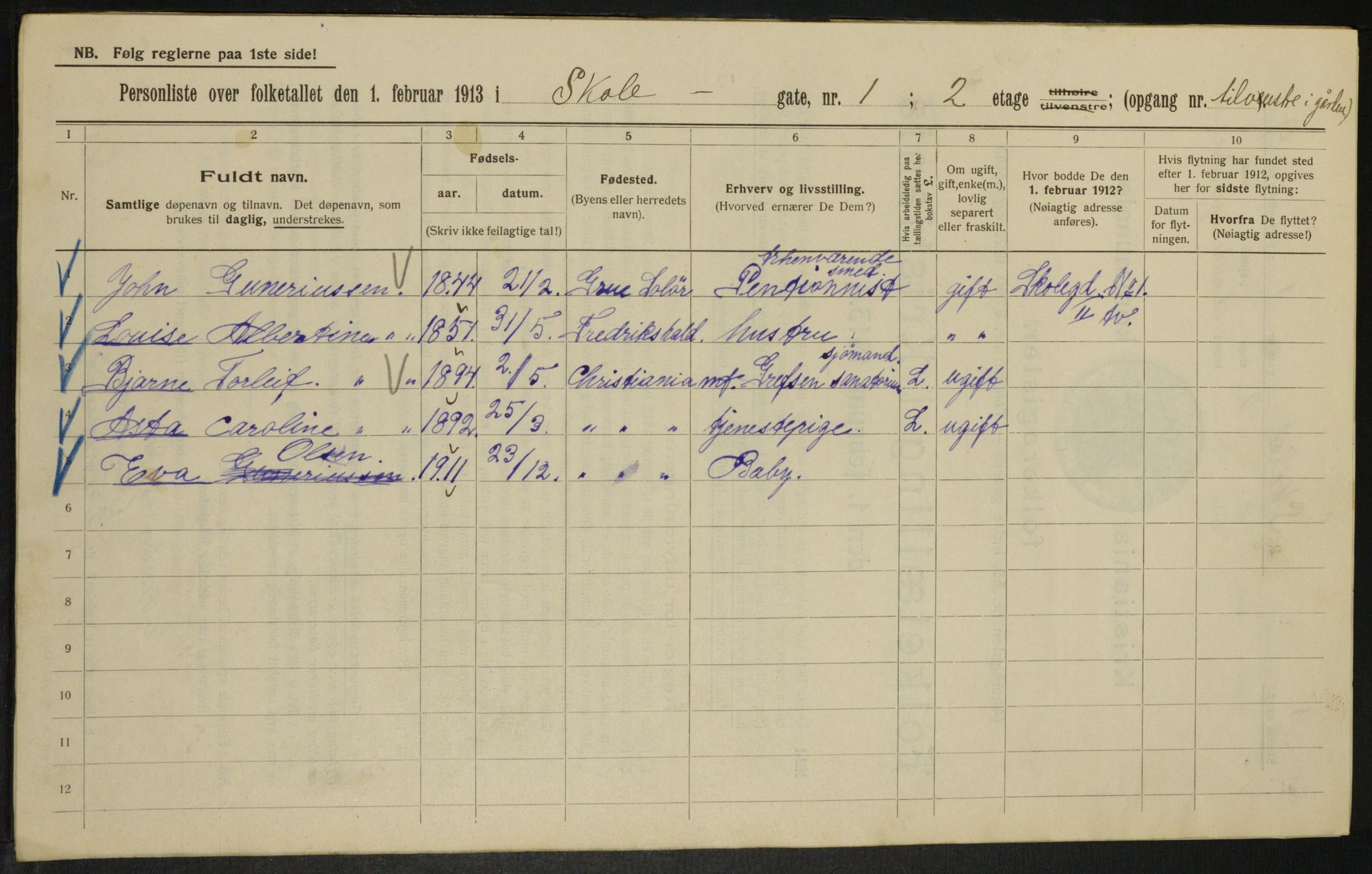 OBA, Kommunal folketelling 1.2.1913 for Kristiania, 1913, s. 96218