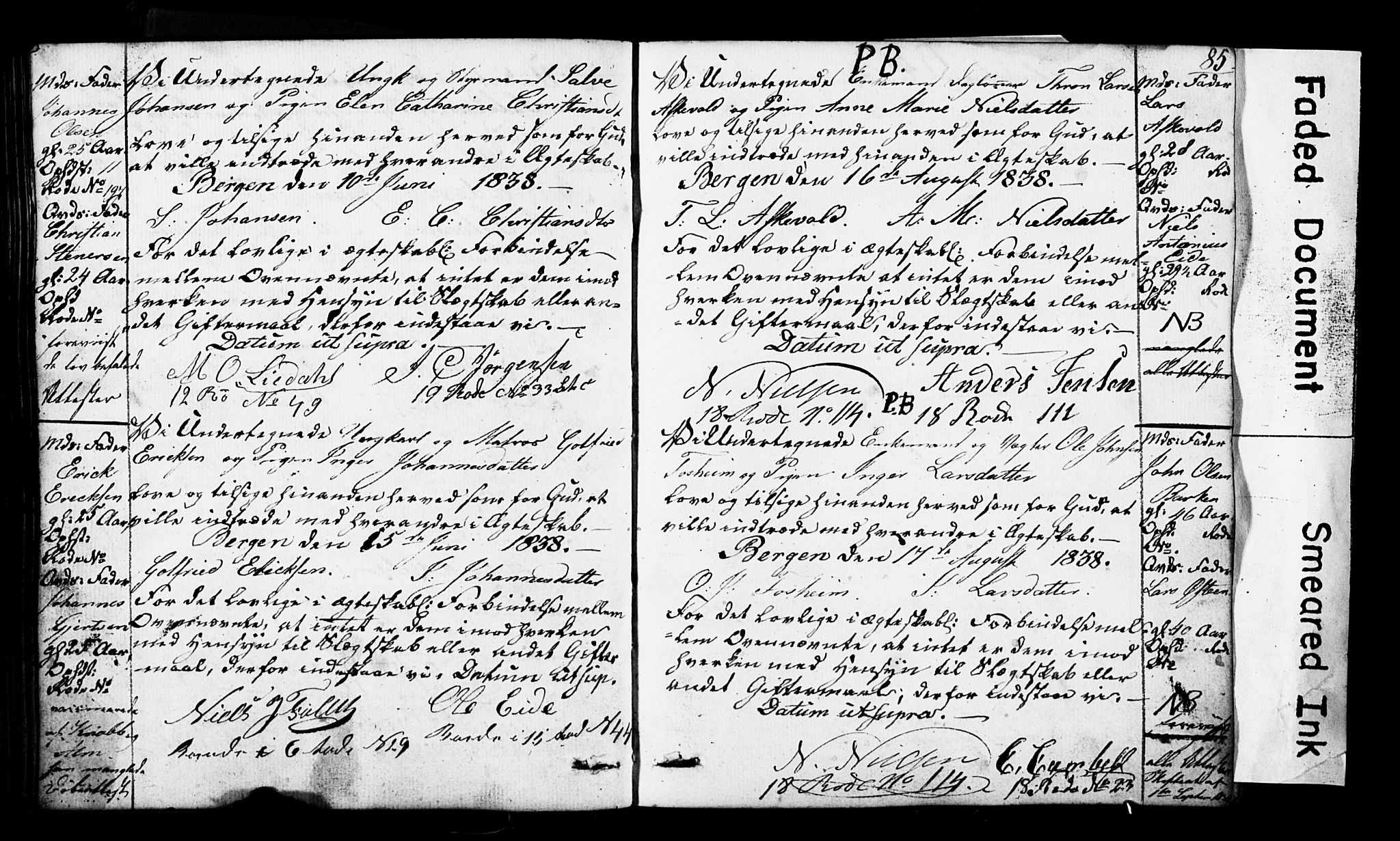 Domkirken sokneprestembete, SAB/A-74801: Forlovererklæringer nr. II.5.3, 1832-1845, s. 85
