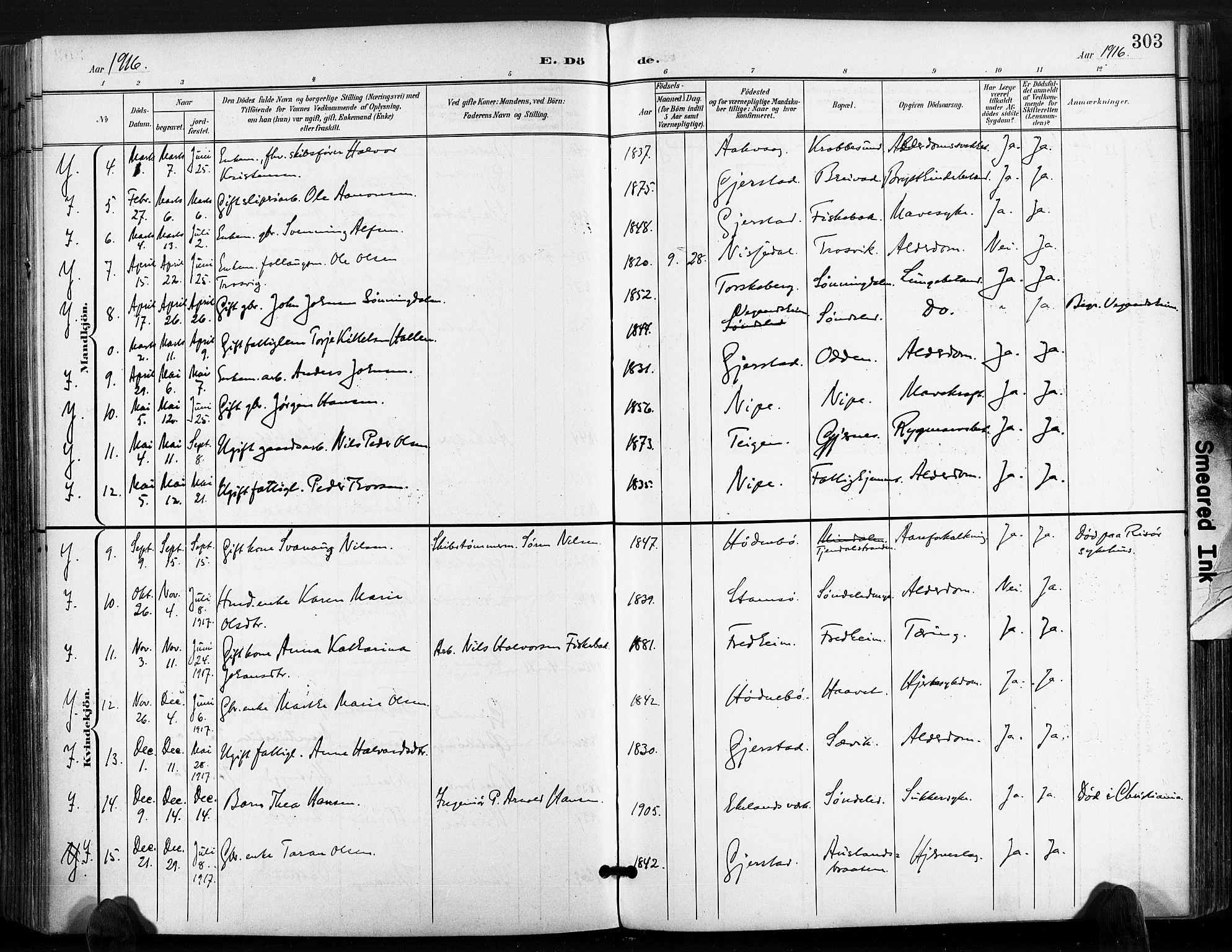 Søndeled sokneprestkontor, AV/SAK-1111-0038/F/Fa/L0006: Ministerialbok nr. A 6, 1900-1922, s. 303